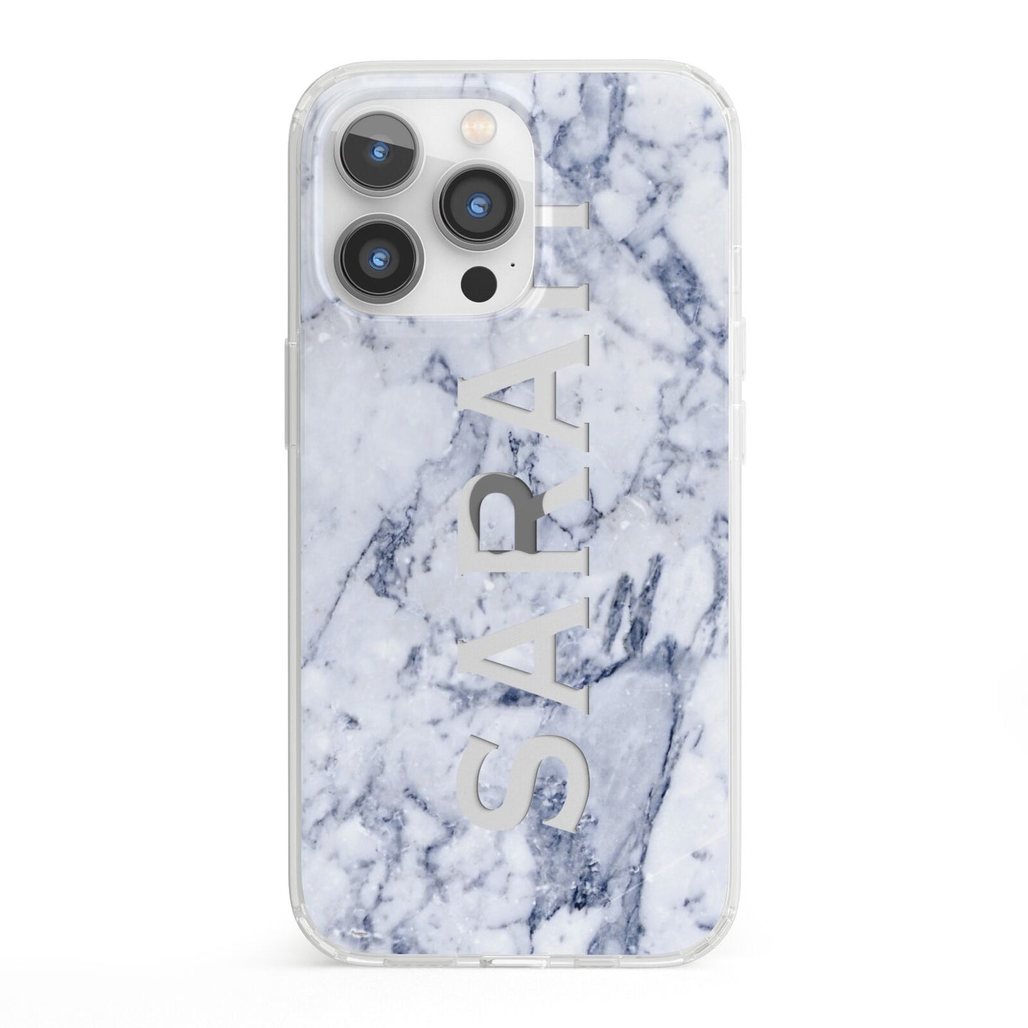 Personalised Clear Name Cutout Blue Marble Custom iPhone 13 Pro Clear Bumper Case