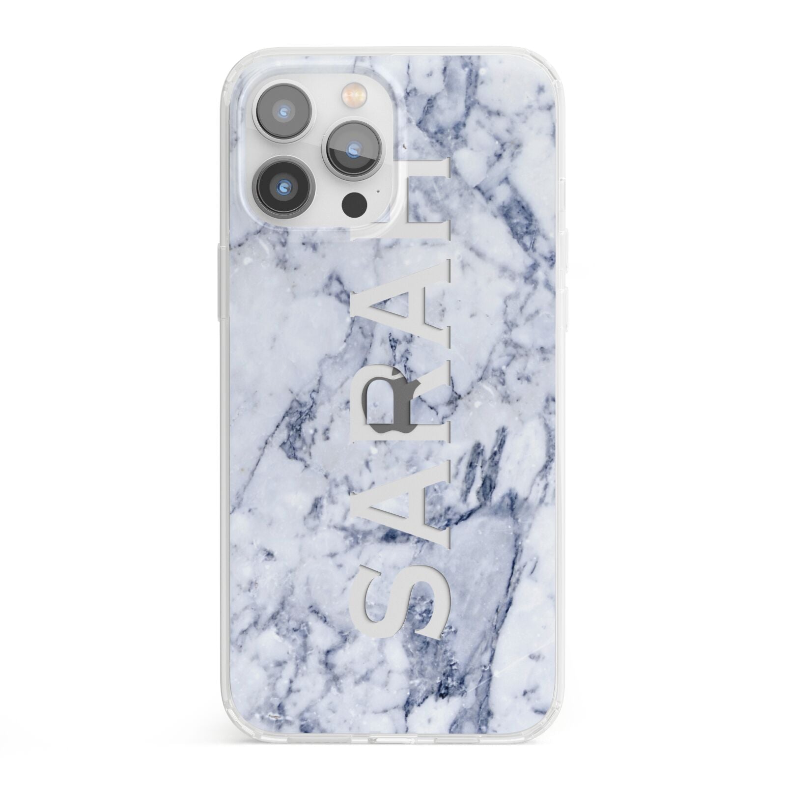 Personalised Clear Name Cutout Blue Marble Custom iPhone 13 Pro Max Clear Bumper Case