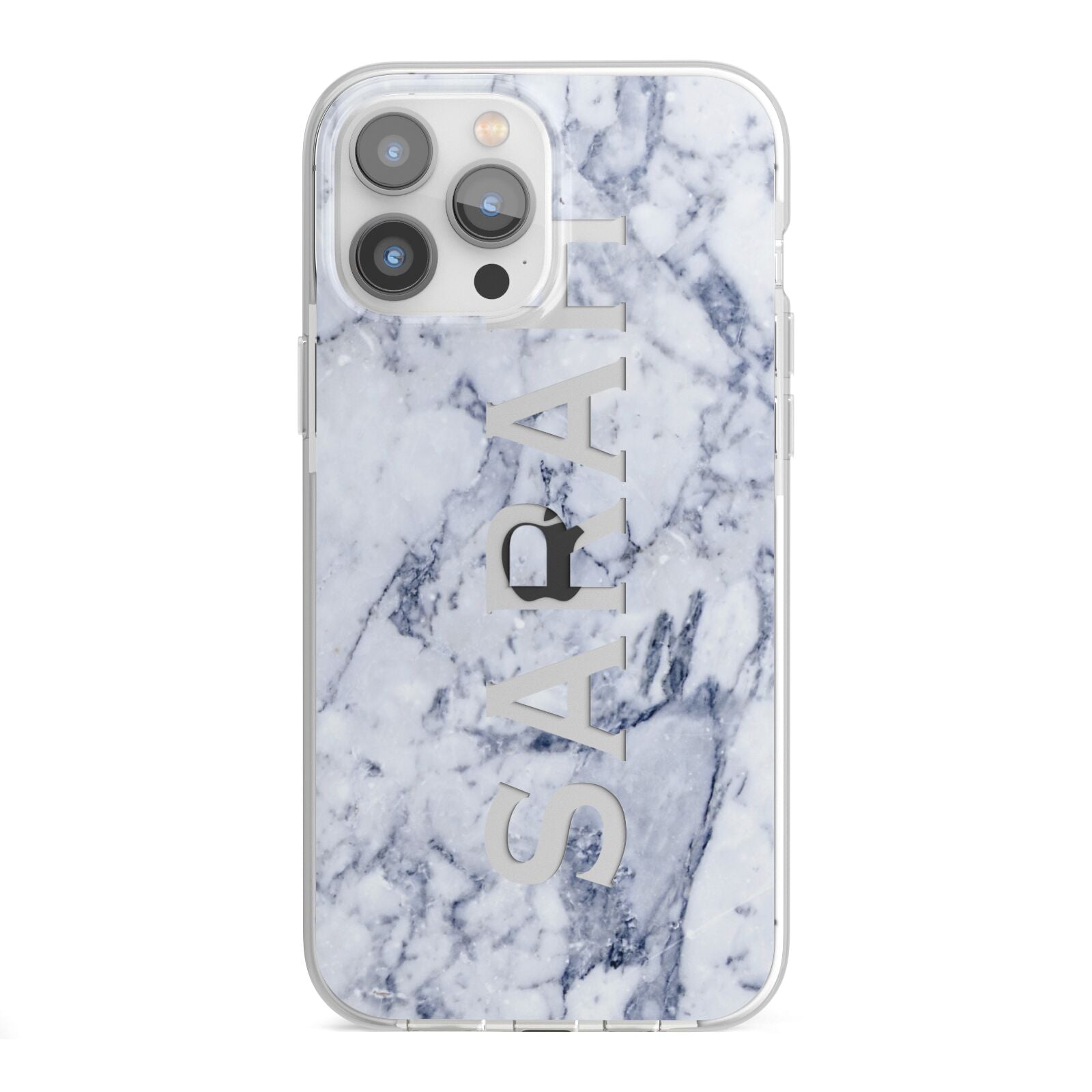 Personalised Clear Name Cutout Blue Marble Custom iPhone 13 Pro Max TPU Impact Case with White Edges