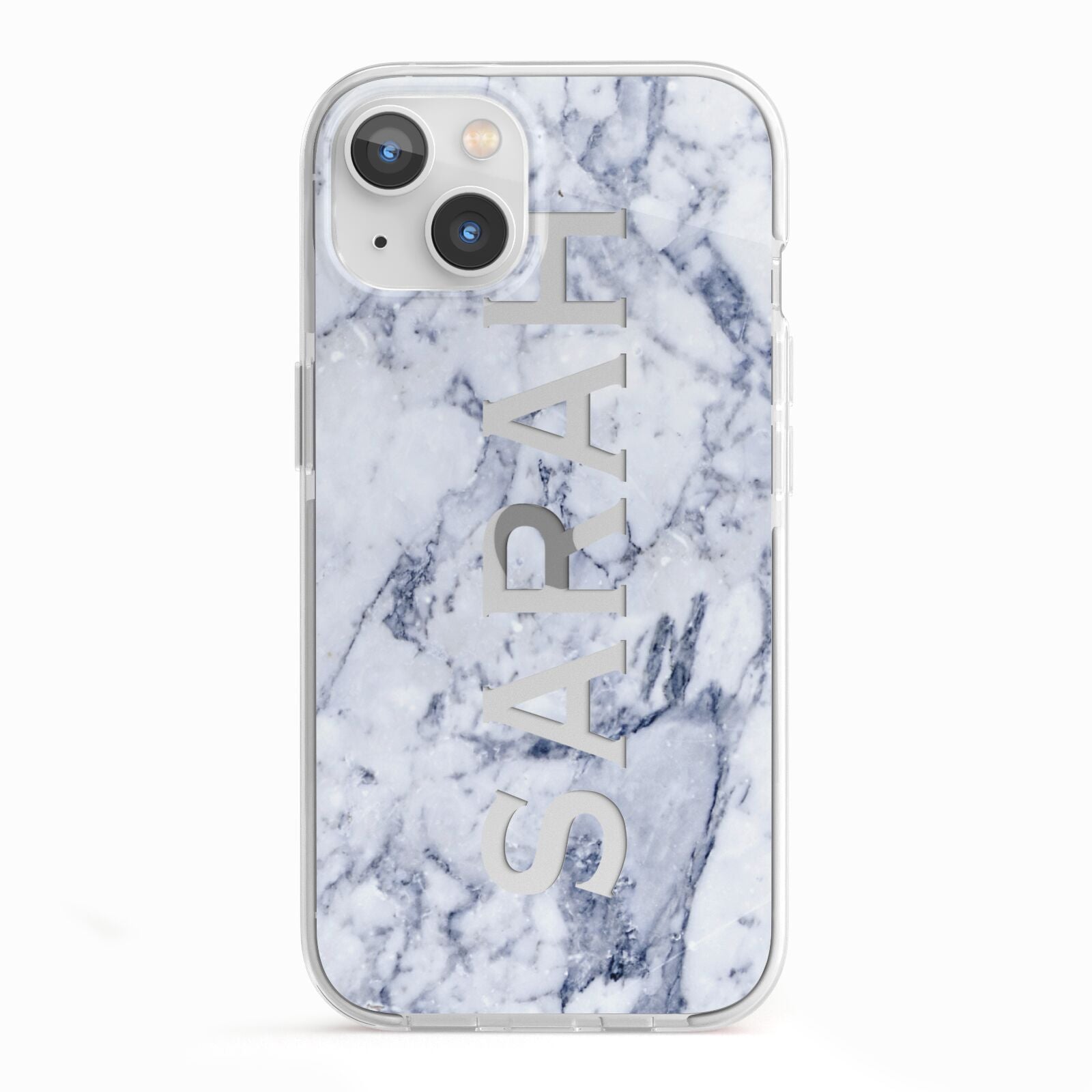 Personalised Clear Name Cutout Blue Marble Custom iPhone 13 TPU Impact Case with White Edges