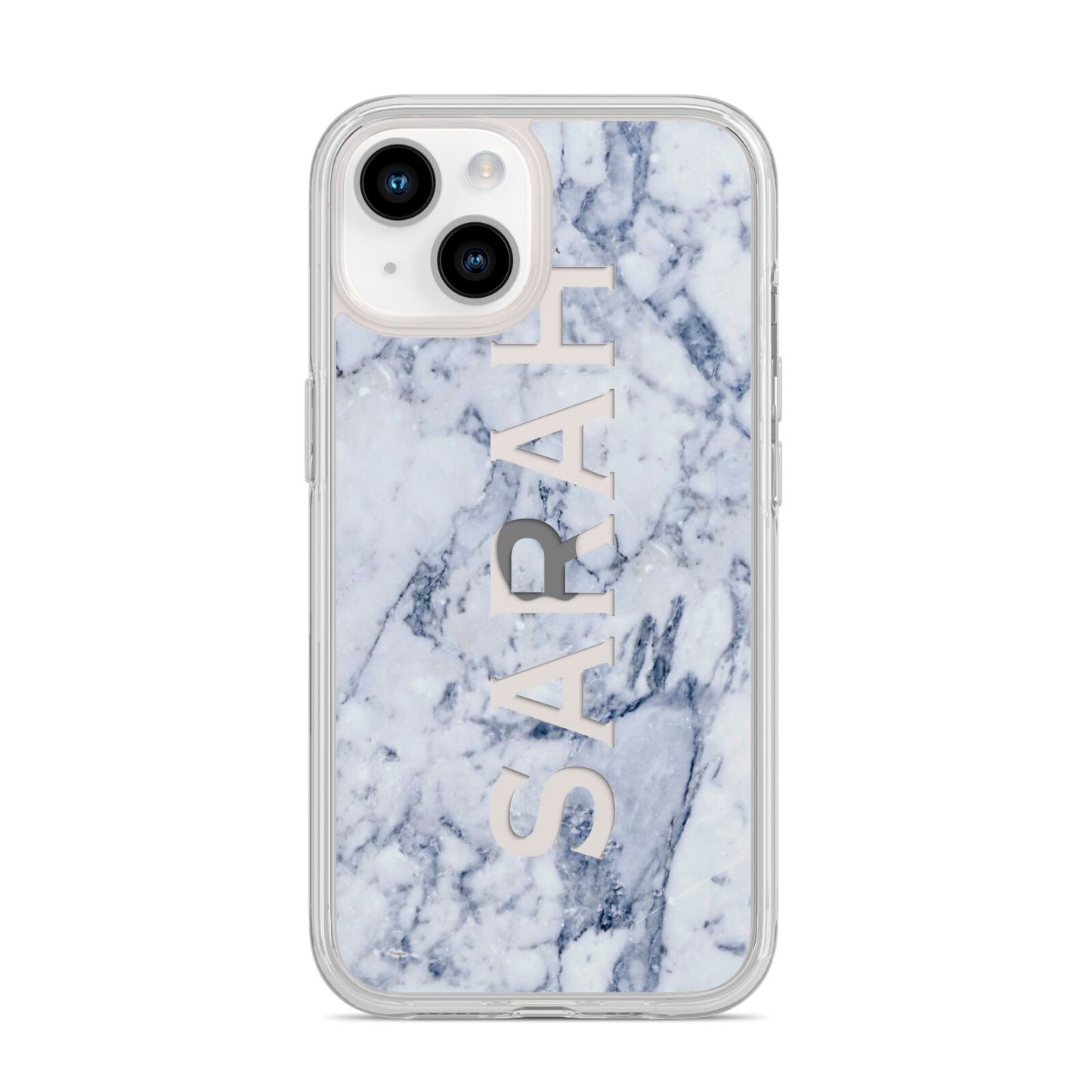 Personalised Clear Name Cutout Blue Marble Custom iPhone 14 Clear Tough Case Starlight