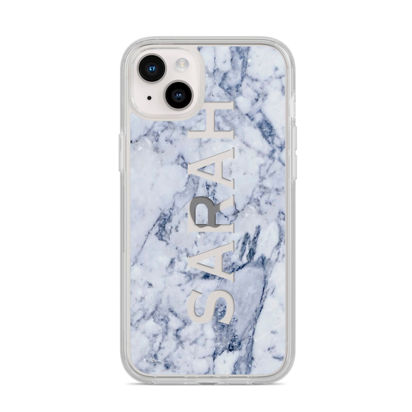 Personalised Clear Name Cutout Blue Marble Custom iPhone 14 Plus Clear Tough Case Starlight