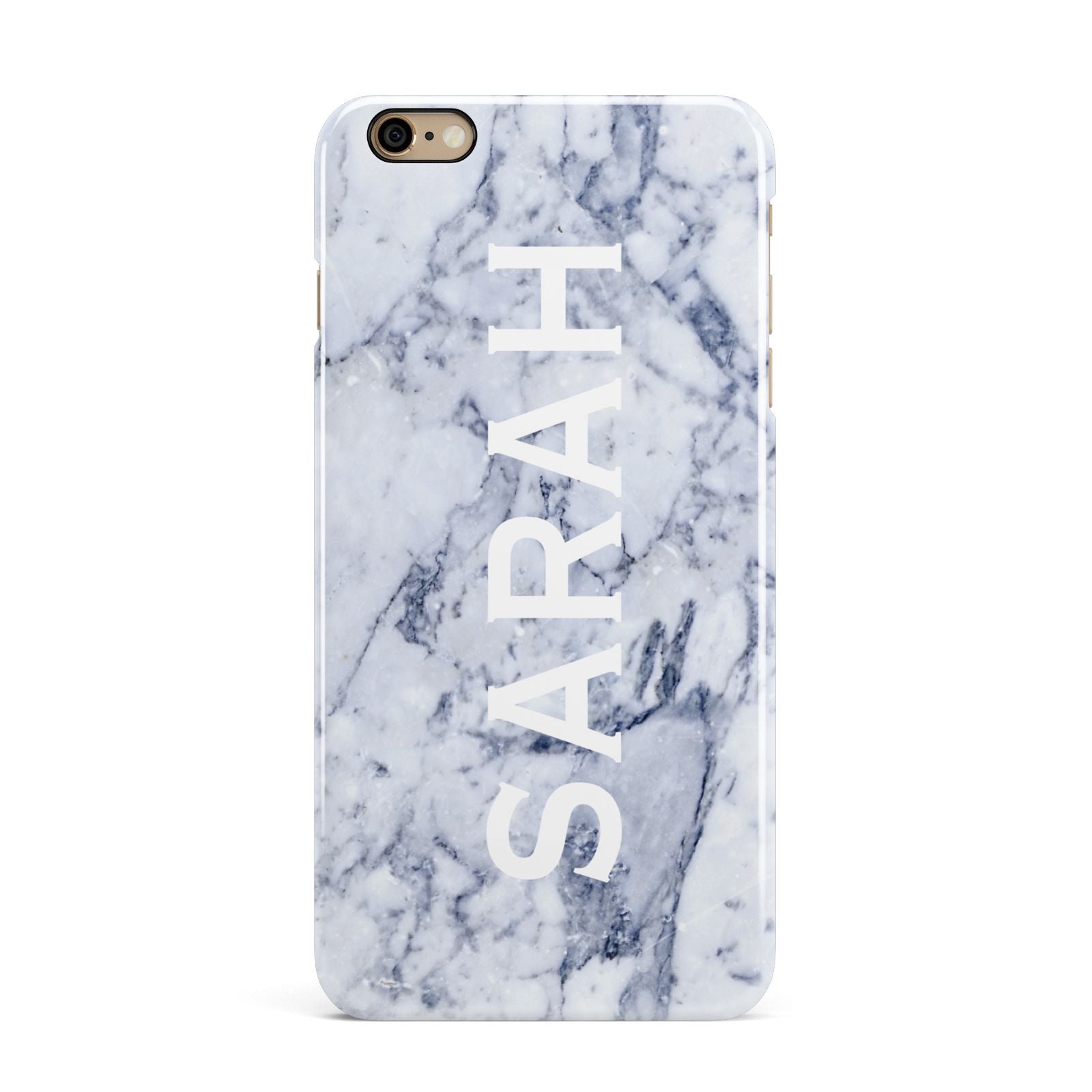 Personalised Clear Name Cutout Blue Marble Custom iPhone 6 Plus 3D Snap Case on Gold Phone