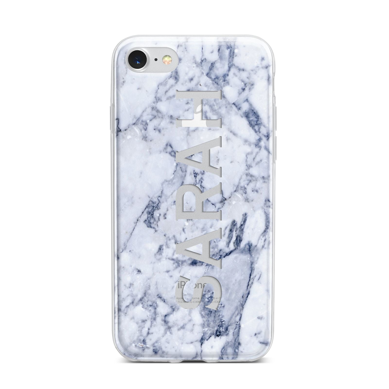 Personalised Clear Name Cutout Blue Marble Custom iPhone 7 Bumper Case on Silver iPhone