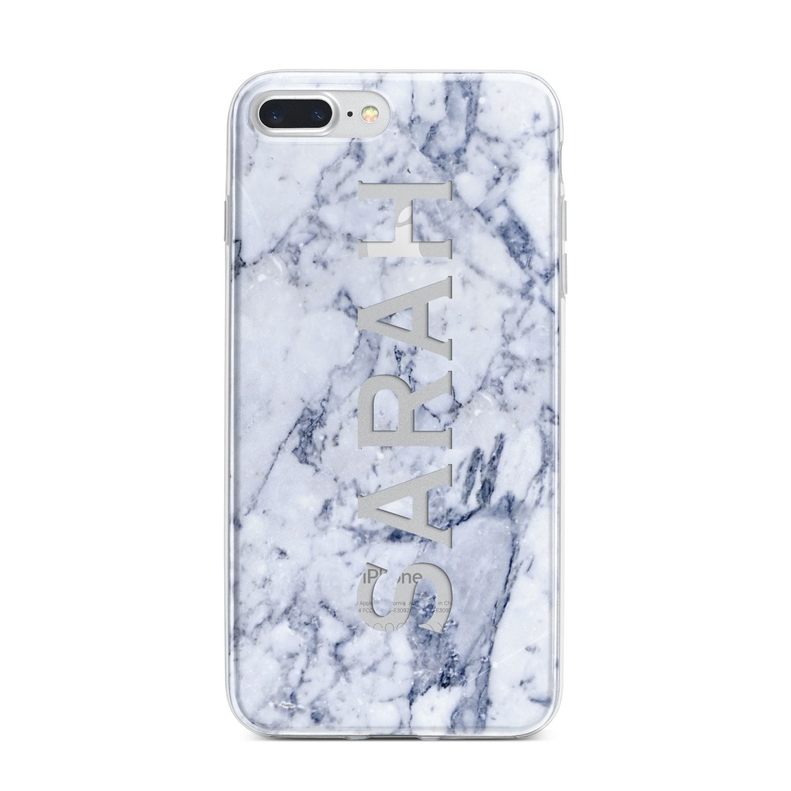 Personalised Clear Name Cutout Blue Marble Custom iPhone 7 Plus Bumper Case on Silver iPhone