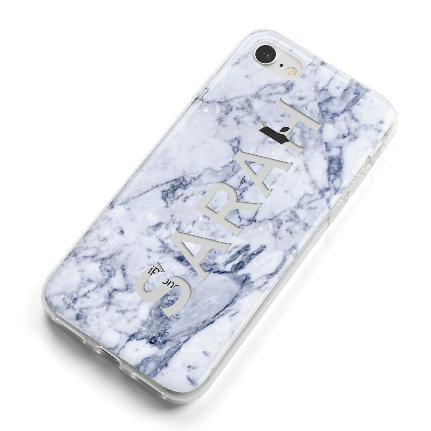 Personalised Clear Name Cutout Blue Marble Custom iPhone 8 Bumper Case on Silver iPhone Alternative Image