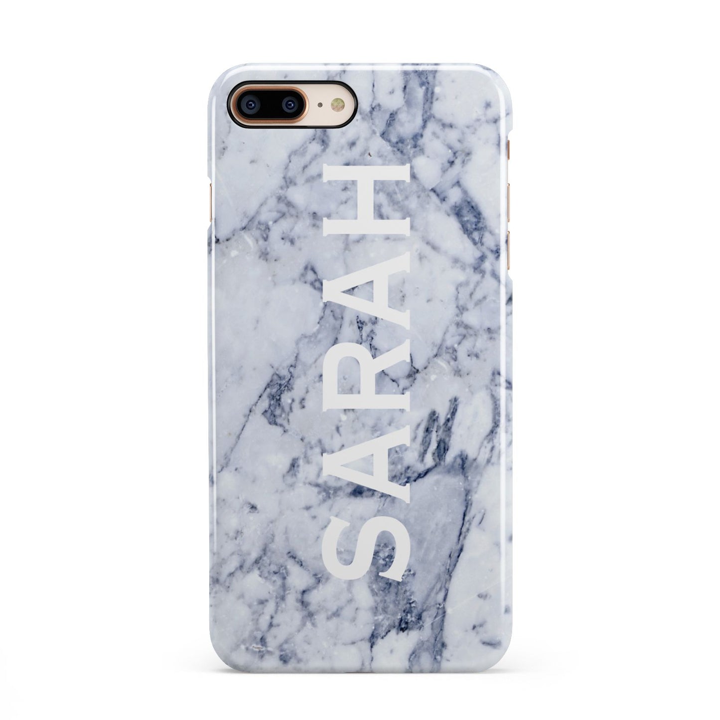 Personalised Clear Name Cutout Blue Marble Custom iPhone 8 Plus 3D Snap Case on Gold Phone