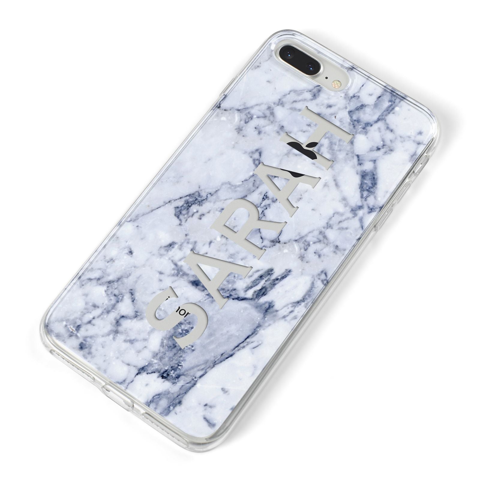 Personalised Clear Name Cutout Blue Marble Custom iPhone 8 Plus Bumper Case on Silver iPhone Alternative Image