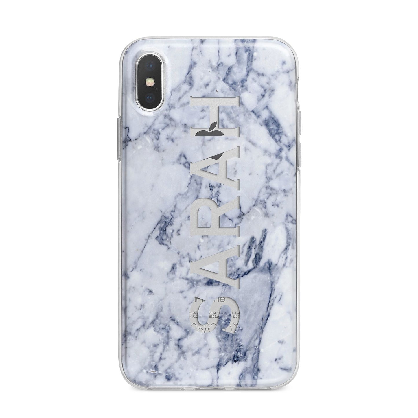 Personalised Clear Name Cutout Blue Marble Custom iPhone X Bumper Case on Silver iPhone Alternative Image 1