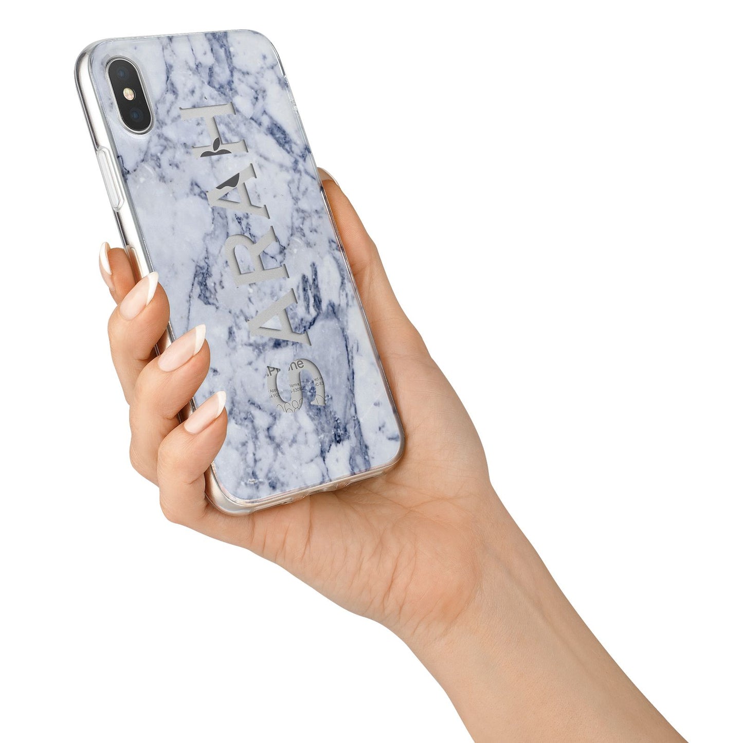 Personalised Clear Name Cutout Blue Marble Custom iPhone X Bumper Case on Silver iPhone Alternative Image 2