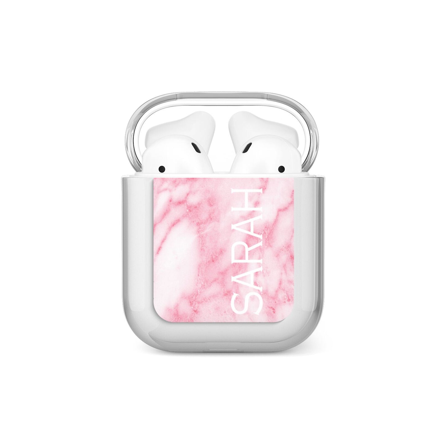 Personalised Clear Name Cutout Pink Marble Custom AirPods Case