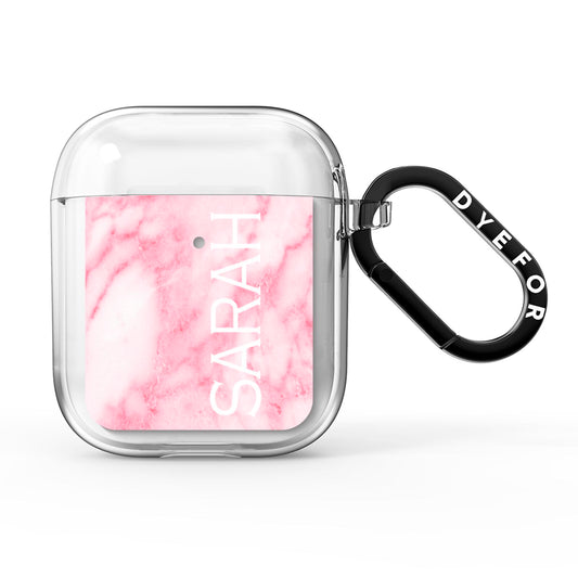 Personalised Clear Name Cutout Pink Marble Custom AirPods Clear Case