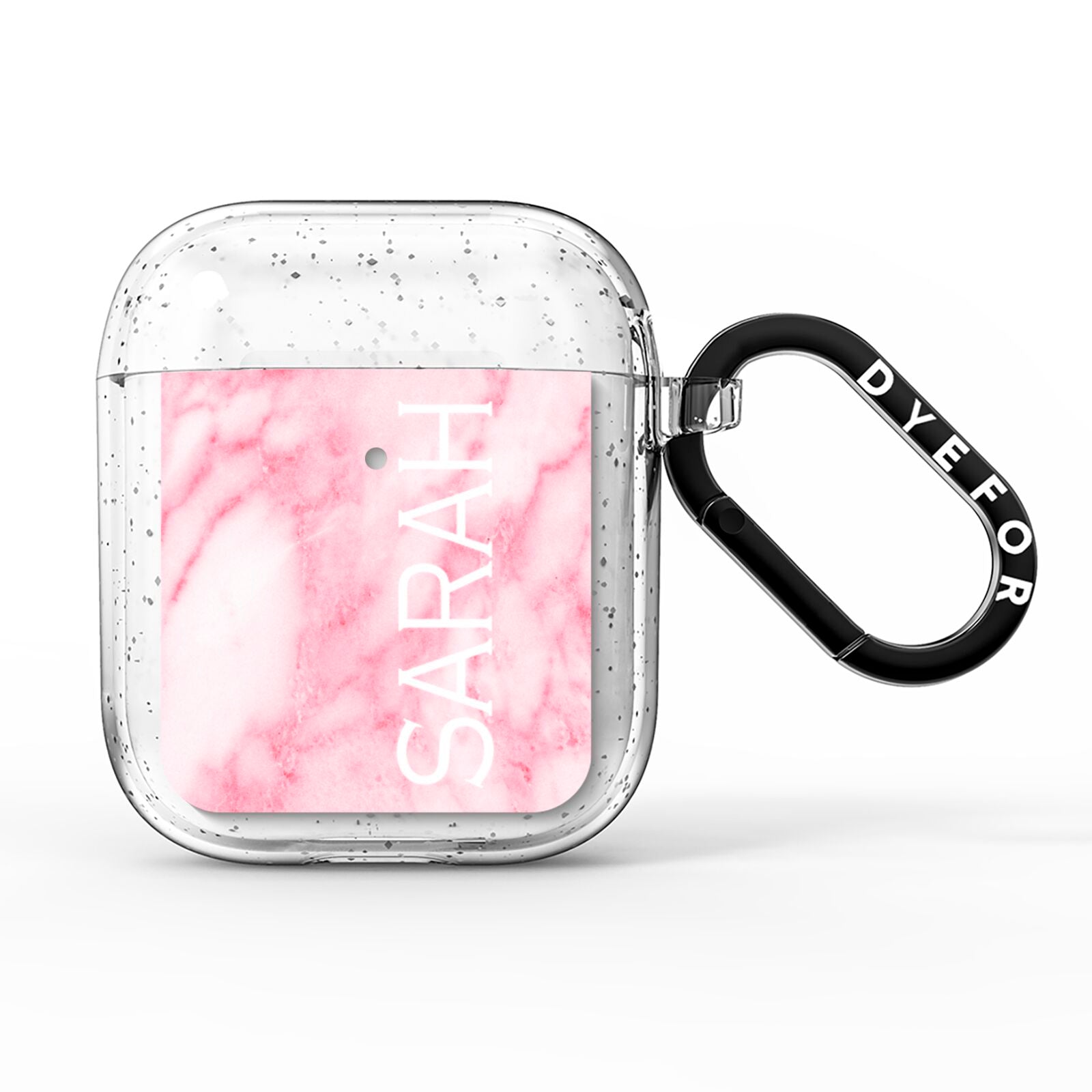 Personalised Clear Name Cutout Pink Marble Custom AirPods Glitter Case