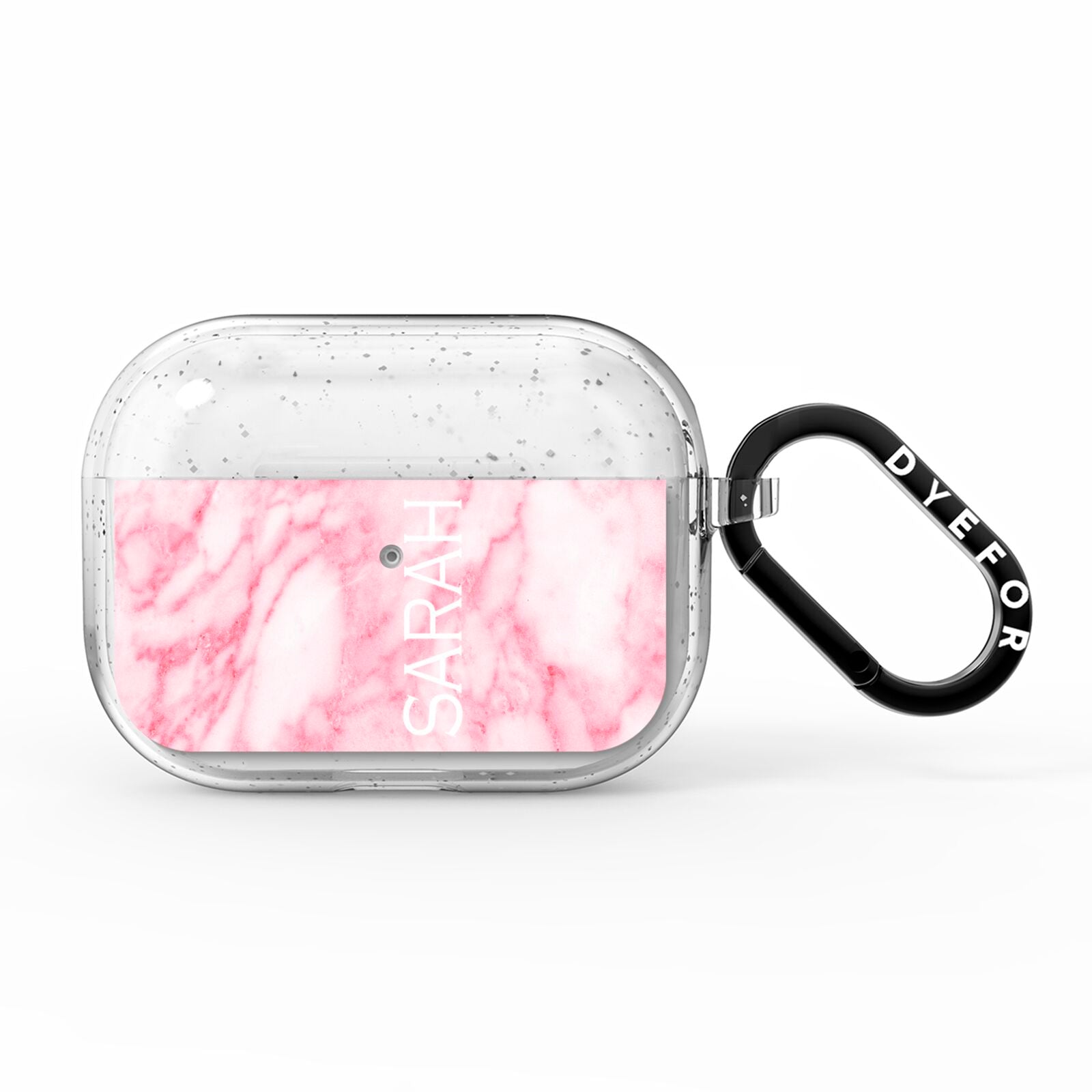 Personalised Clear Name Cutout Pink Marble Custom AirPods Pro Glitter Case