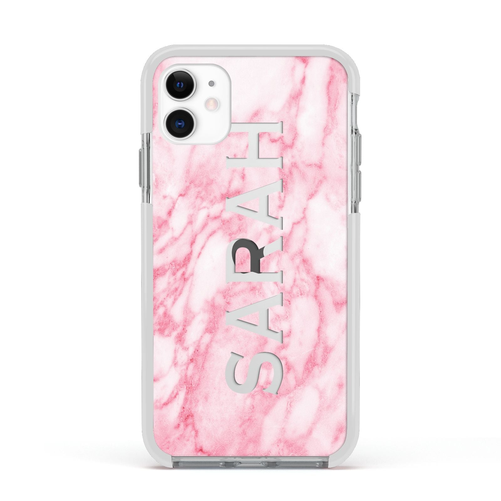 Personalised Clear Name Cutout Pink Marble Custom Apple iPhone 11 in White with White Impact Case