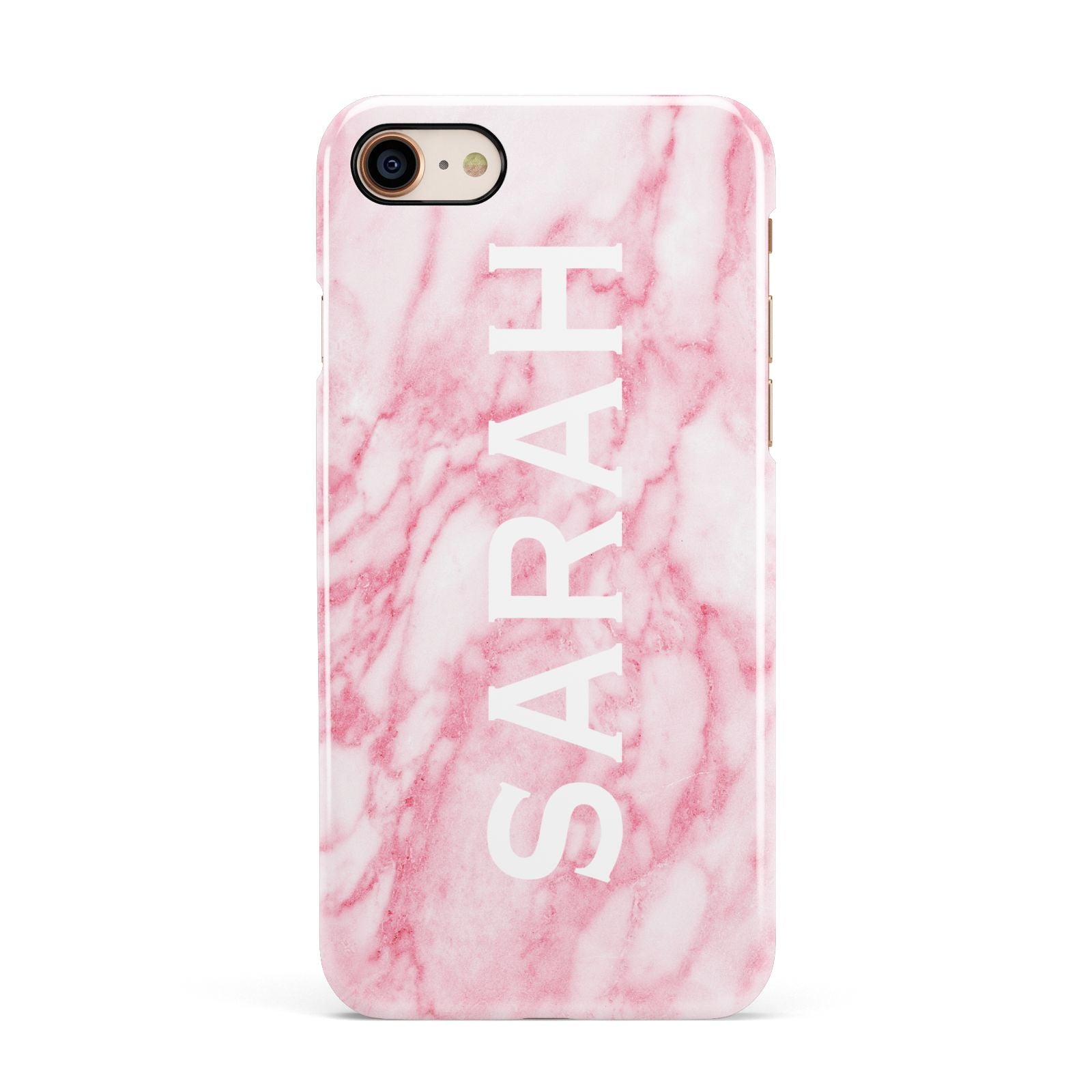 Personalised Clear Name Cutout Pink Marble Custom Apple iPhone 7 8 3D Snap Case