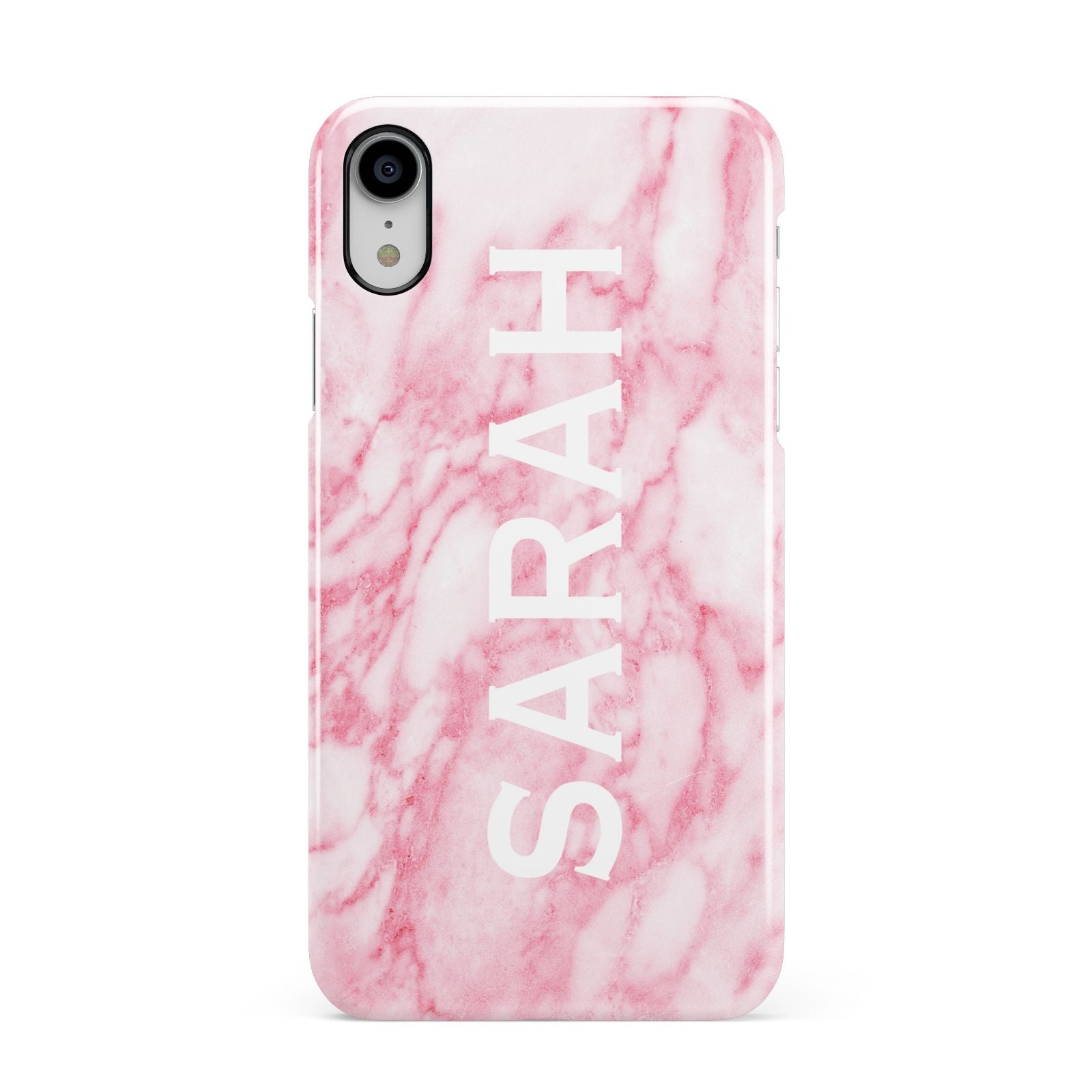 Personalised Clear Name Cutout Pink Marble Custom Apple iPhone XR White 3D Snap Case