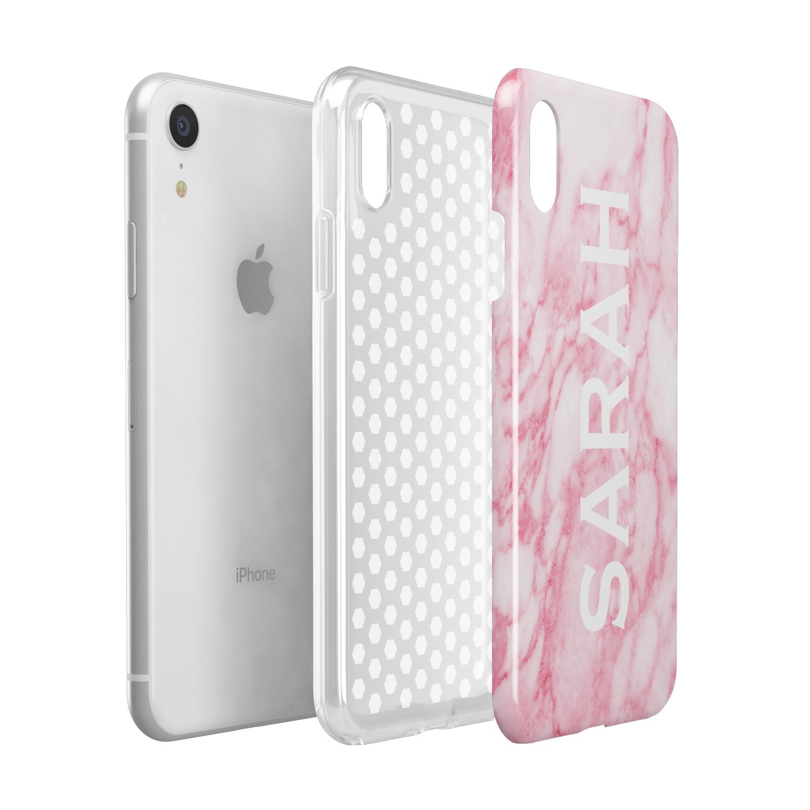 Personalised Clear Name Cutout Pink Marble Custom Apple iPhone XR White 3D Tough Case Expanded view