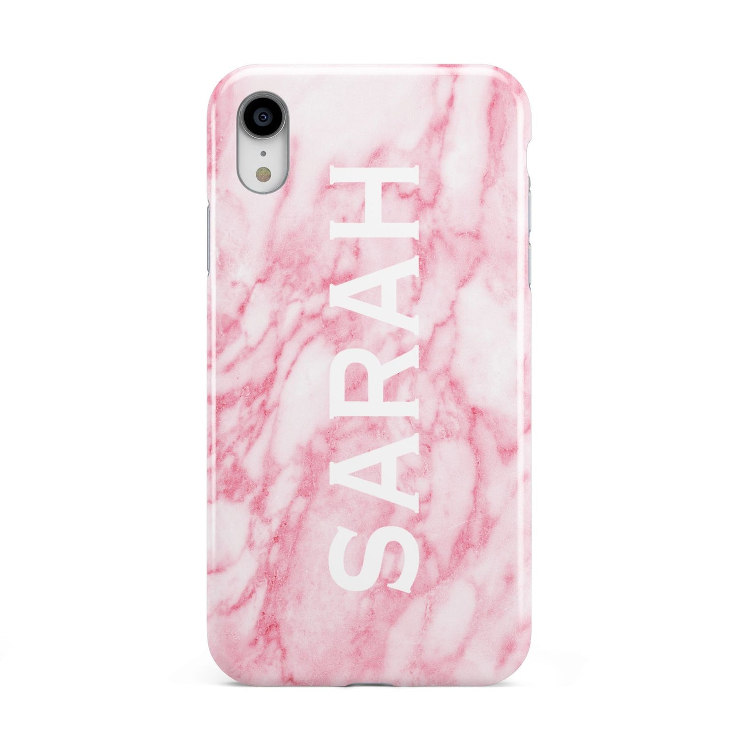 Personalised Clear Name Cutout Pink Marble Custom Apple iPhone XR White 3D Tough Case