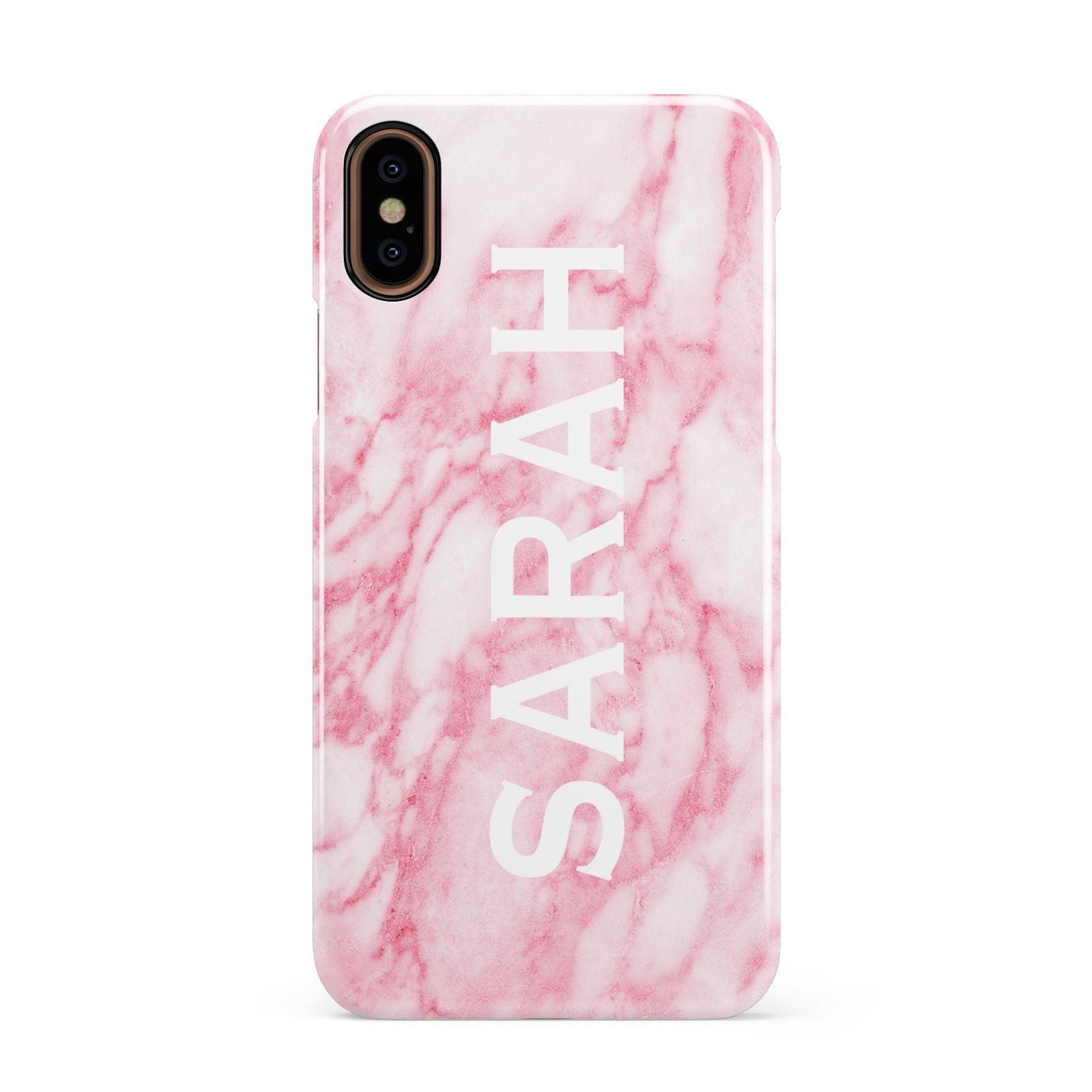 Personalised Clear Name Cutout Pink Marble Custom Apple iPhone XS 3D Snap Case