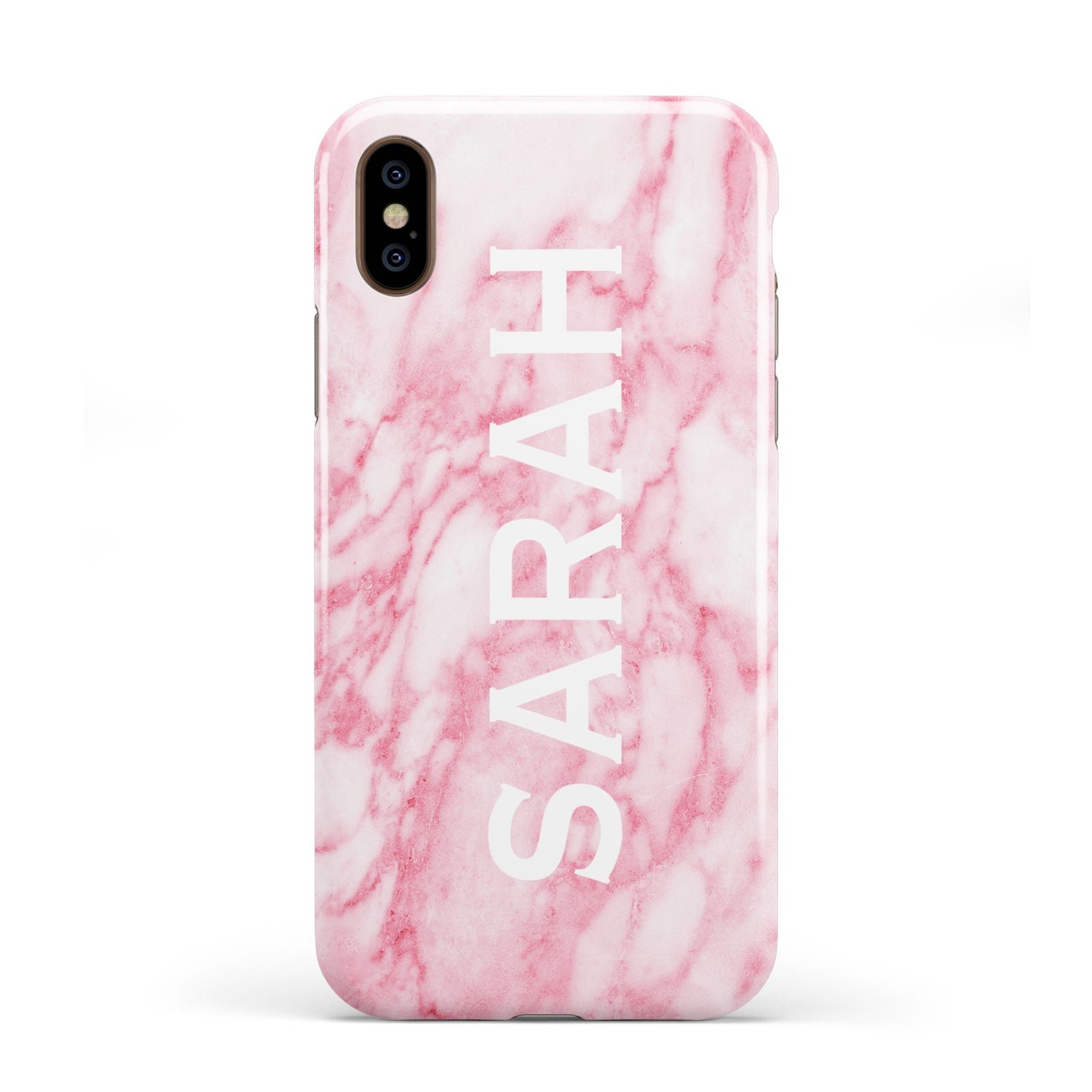 Personalised Clear Name Cutout Pink Marble Custom Apple iPhone XS 3D Tough