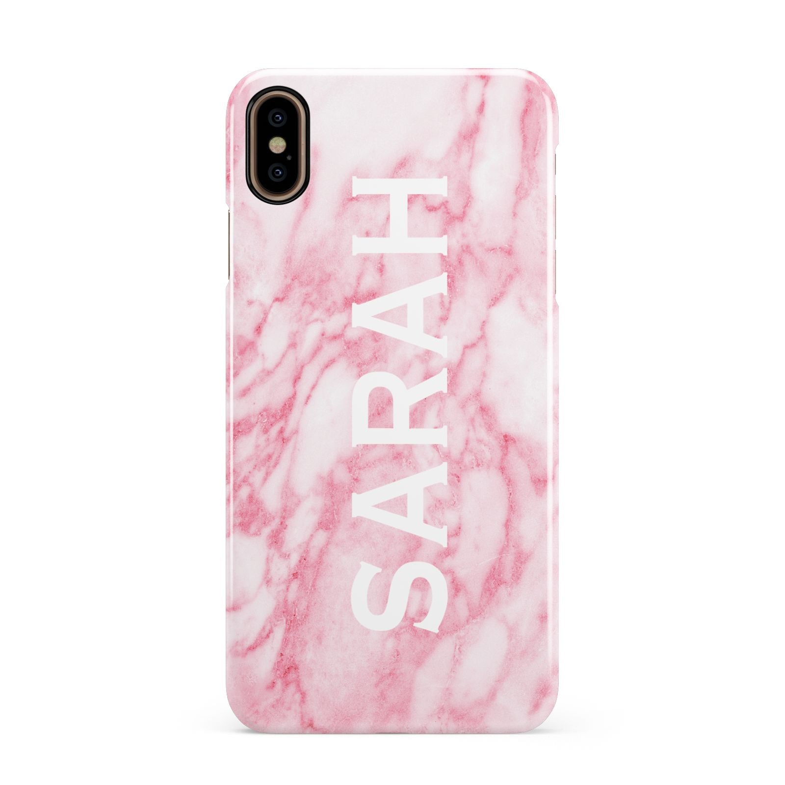 Personalised Clear Name Cutout Pink Marble Custom Apple iPhone Xs Max 3D Snap Case