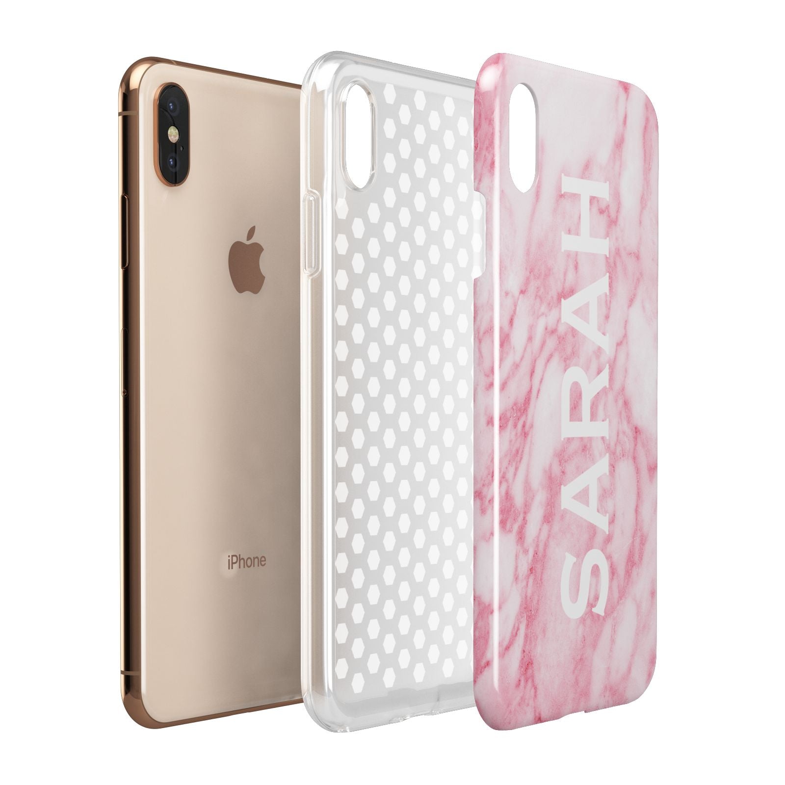 Personalised Clear Name Cutout Pink Marble Custom Apple iPhone Xs Max 3D Tough Case Expanded View