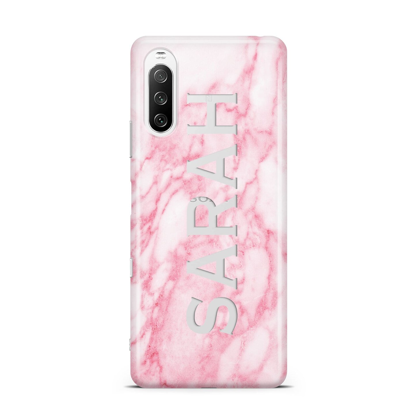 Personalised Clear Name Cutout Pink Marble Custom Sony Xperia 10 III Case