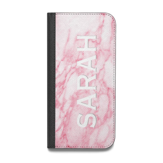 Personalised Clear Name Cutout Pink Marble Custom Vegan Leather Flip iPhone Case