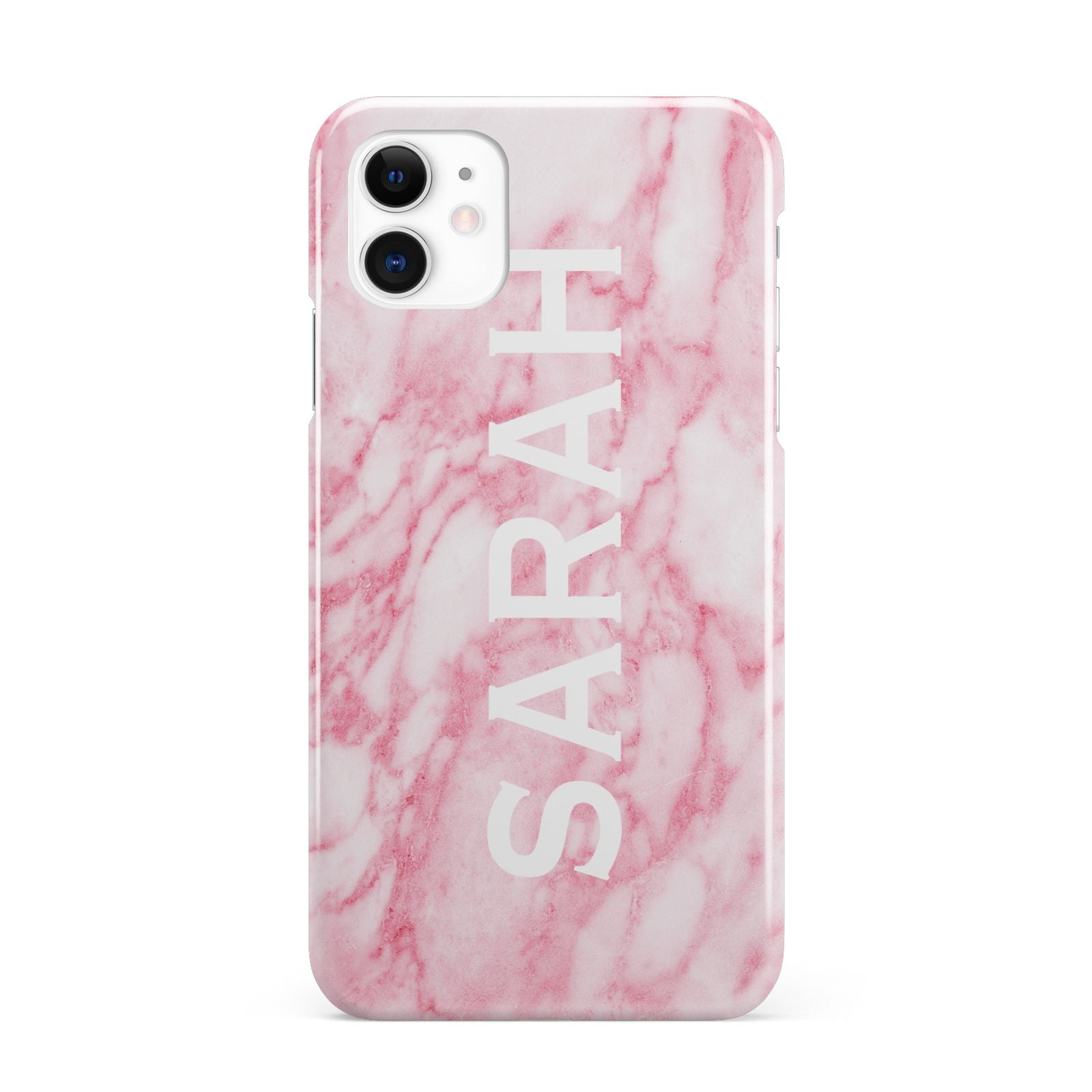 Personalised Clear Name Cutout Pink Marble Custom iPhone 11 3D Snap Case