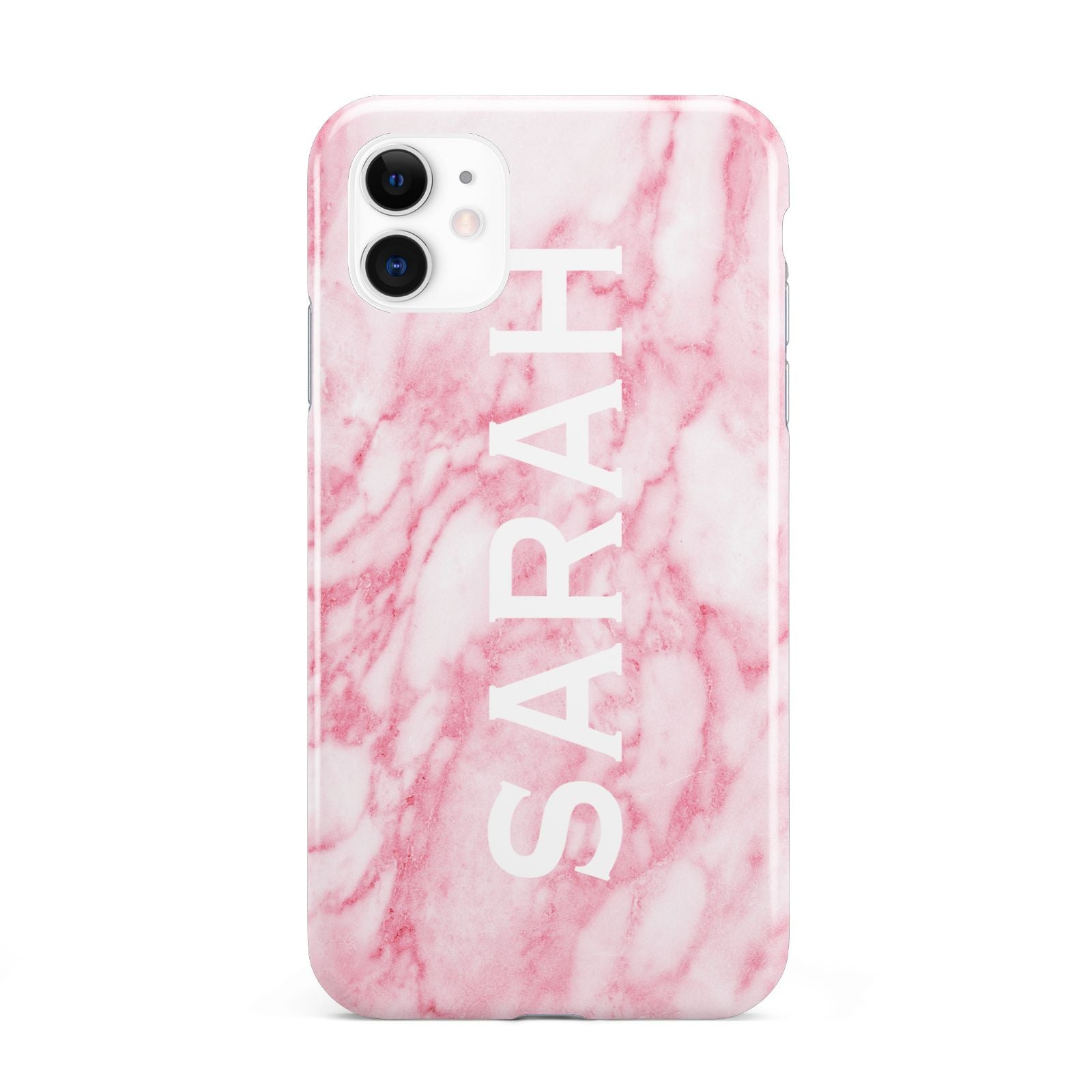 Personalised Clear Name Cutout Pink Marble Custom iPhone 11 3D Tough Case