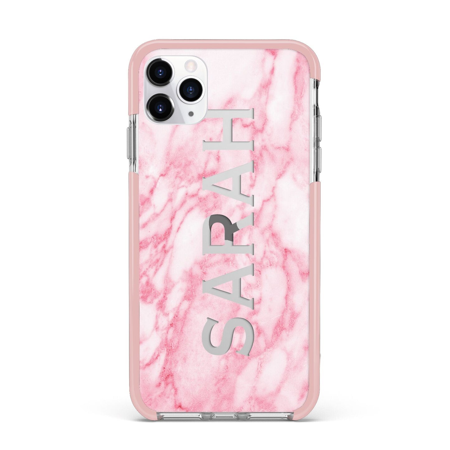 Personalised Clear Name Cutout Pink Marble Custom iPhone 11 Pro Max Impact Pink Edge Case