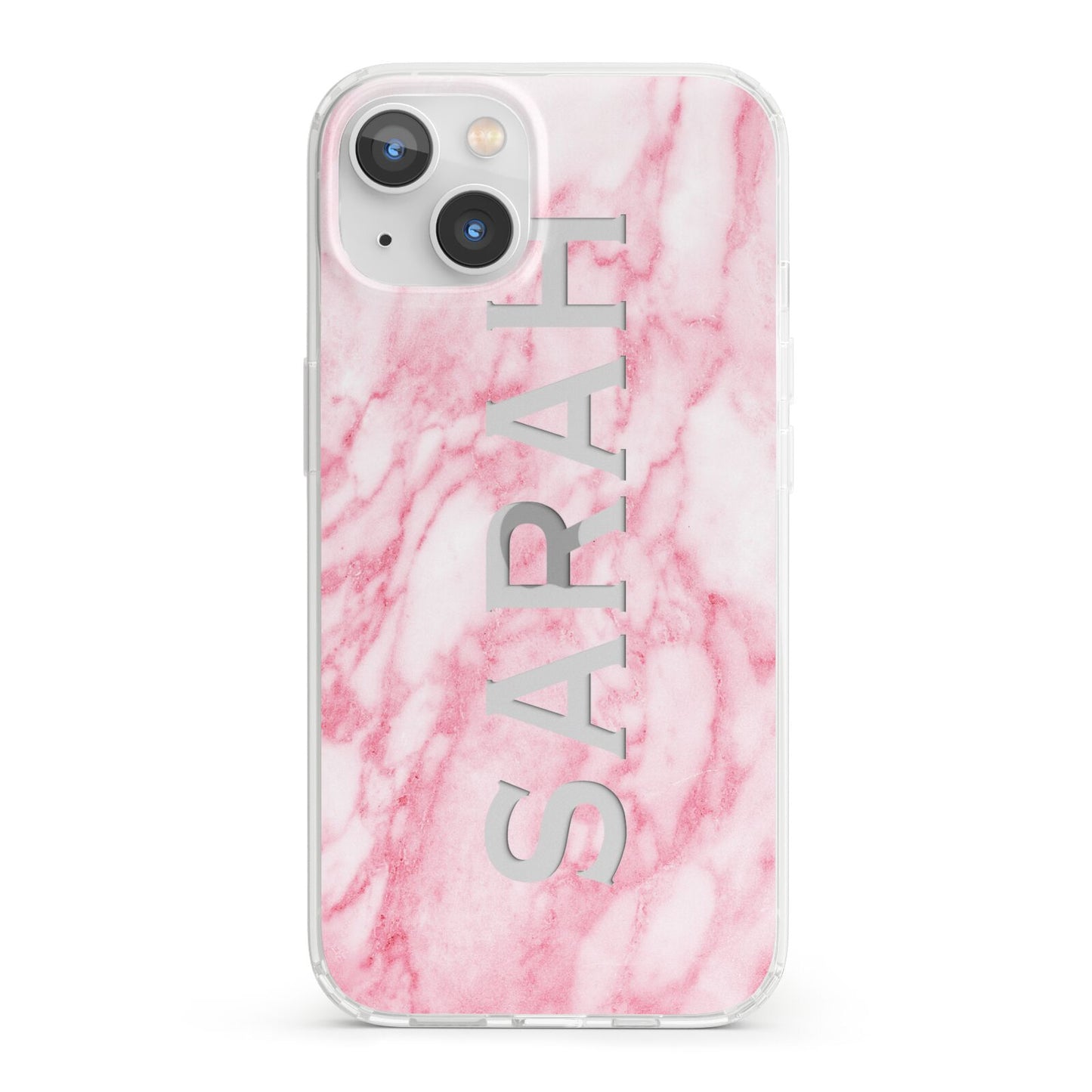 Personalised Clear Name Cutout Pink Marble Custom iPhone 13 Clear Bumper Case