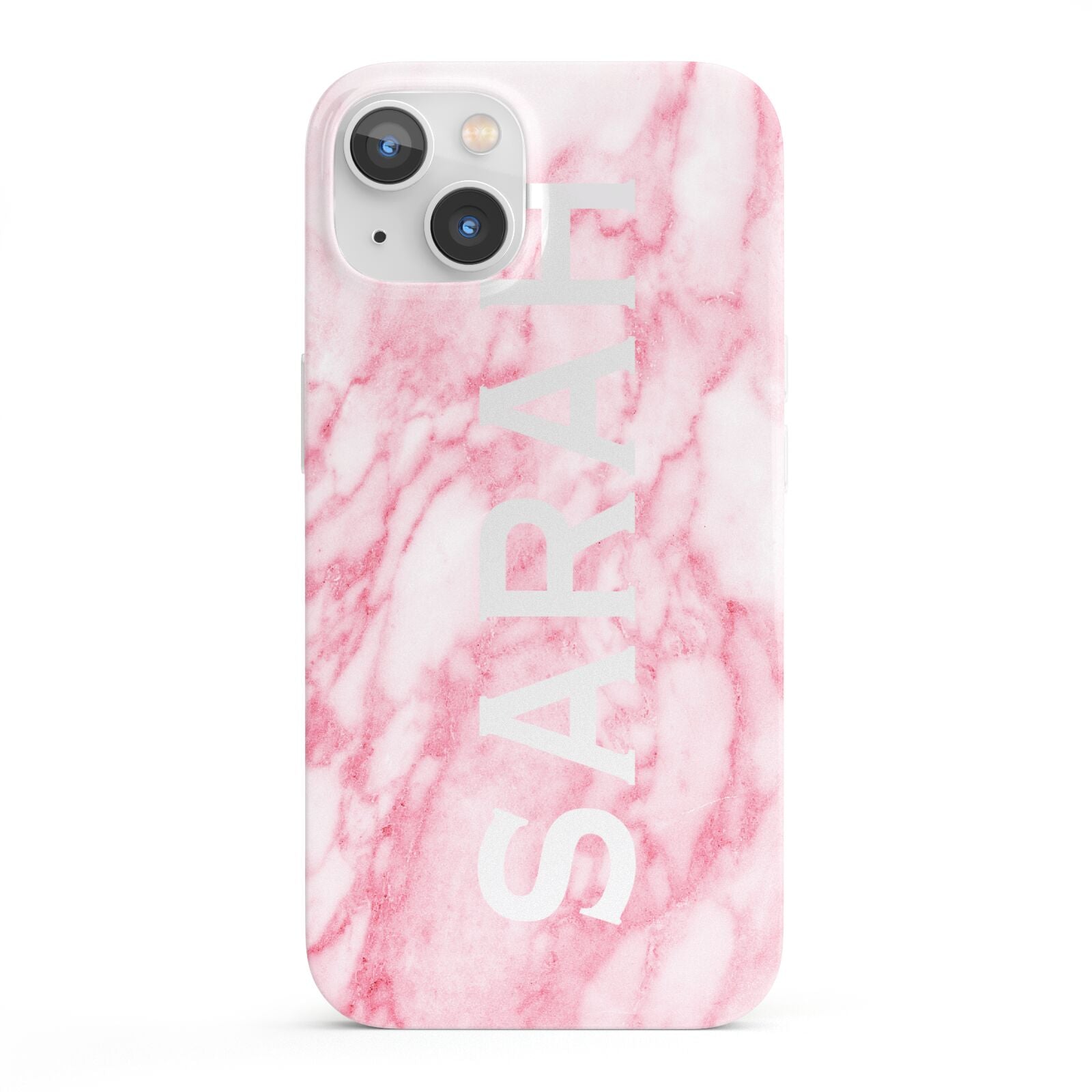 Personalised Clear Name Cutout Pink Marble Custom iPhone 13 Full Wrap 3D Snap Case