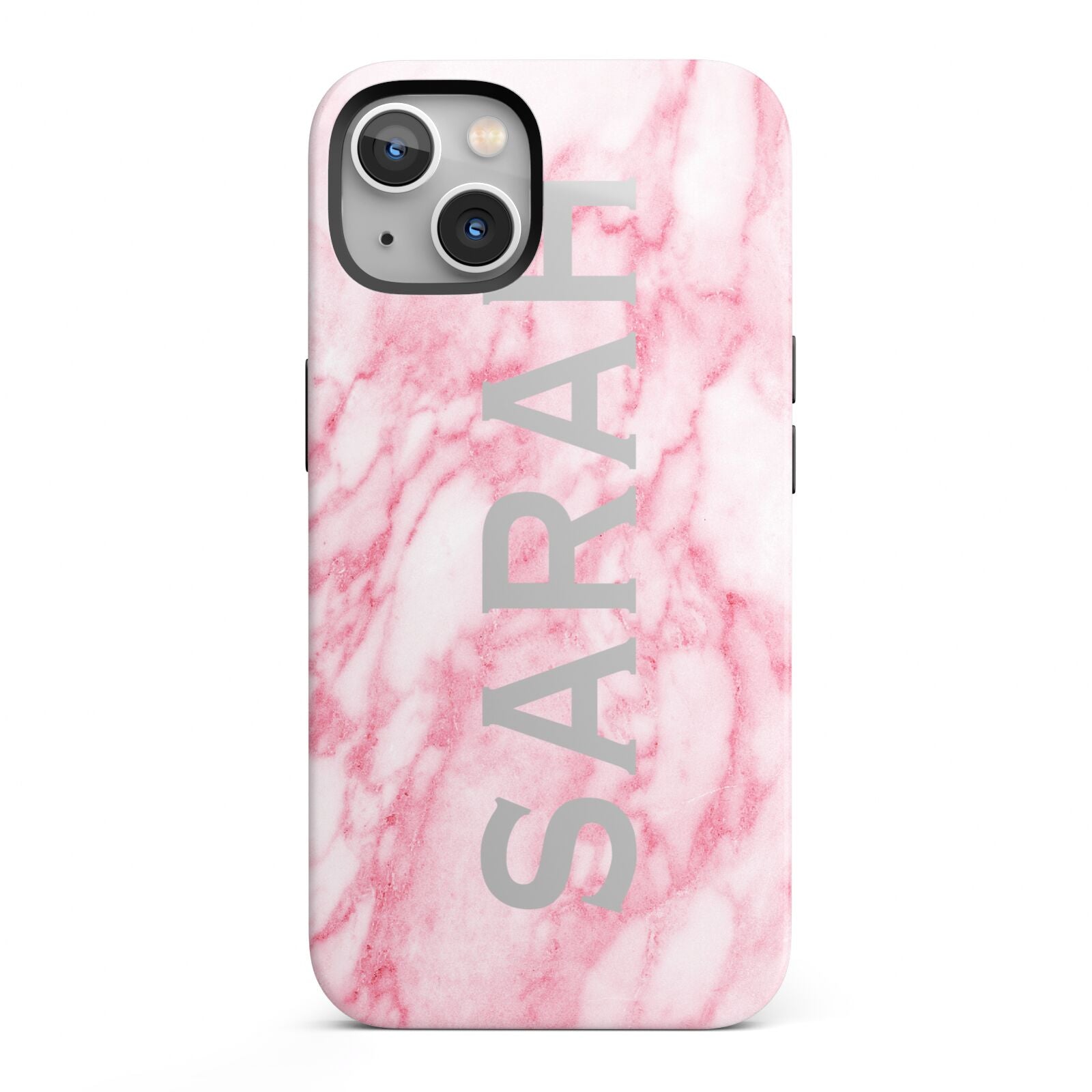 Personalised Clear Name Cutout Pink Marble Custom iPhone 13 Full Wrap 3D Tough Case