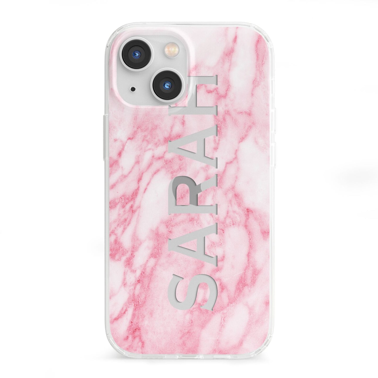 Personalised Clear Name Cutout Pink Marble Custom iPhone 13 Mini Clear Bumper Case