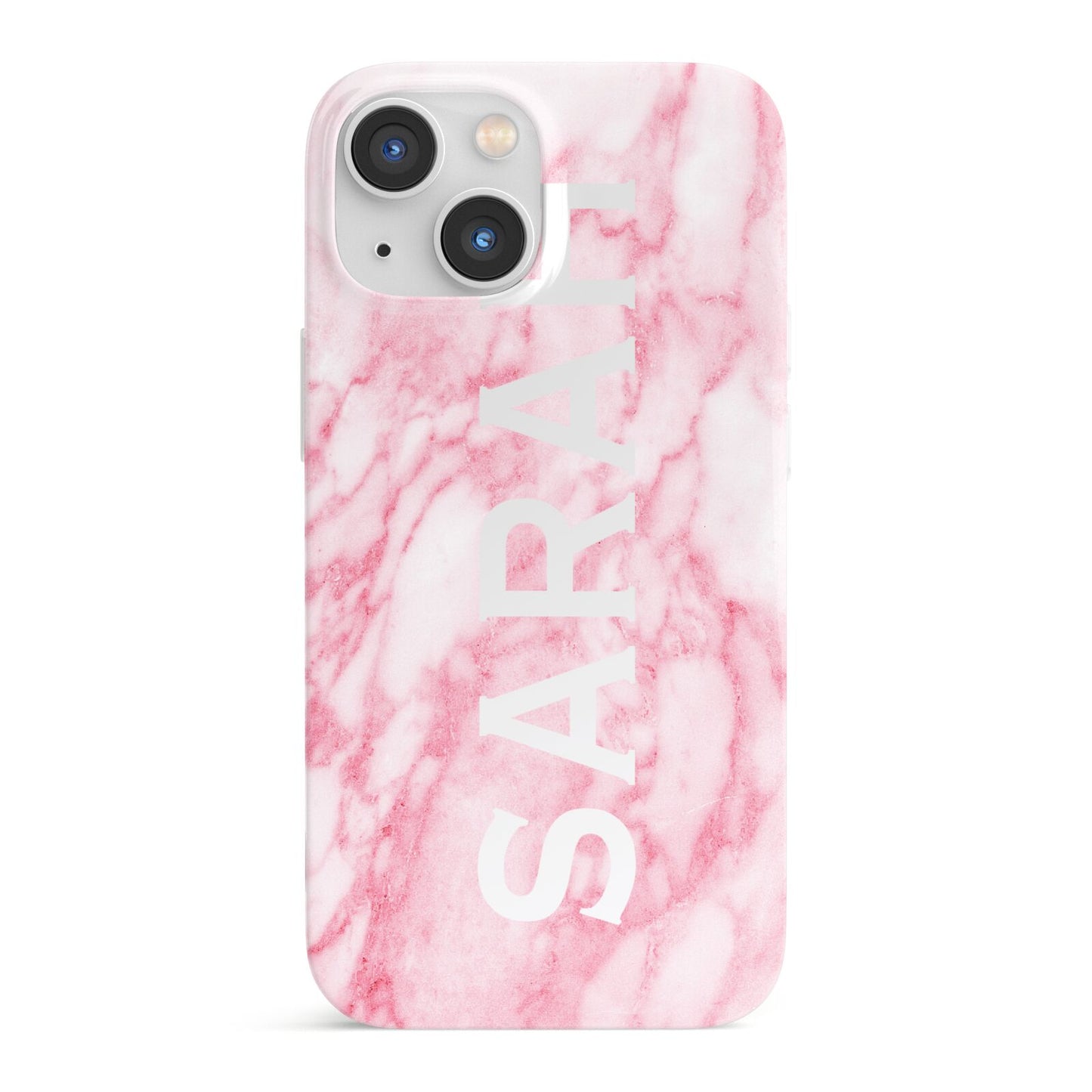 Personalised Clear Name Cutout Pink Marble Custom iPhone 13 Mini Full Wrap 3D Snap Case