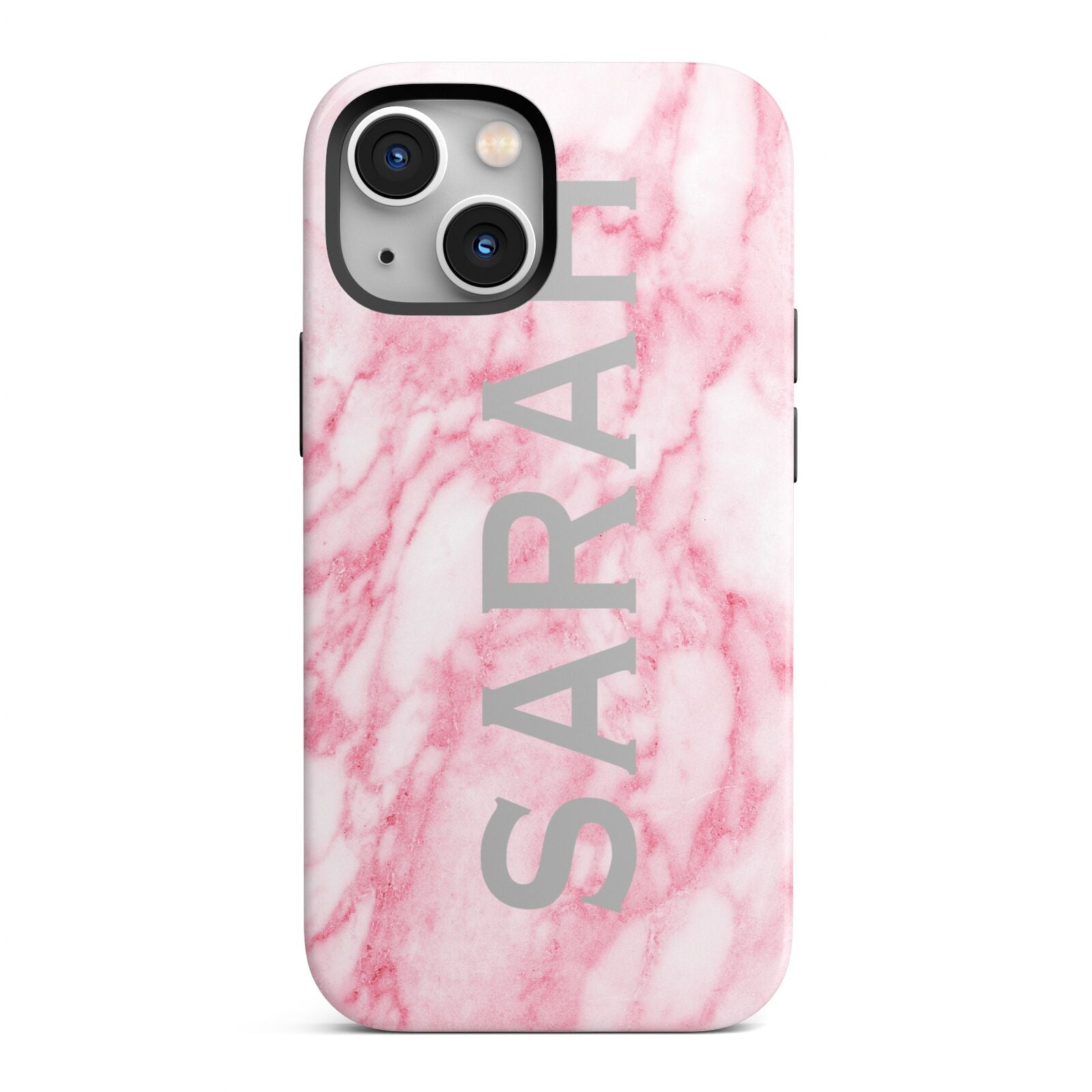 Personalised Clear Name Cutout Pink Marble Custom iPhone 13 Mini Full Wrap 3D Tough Case