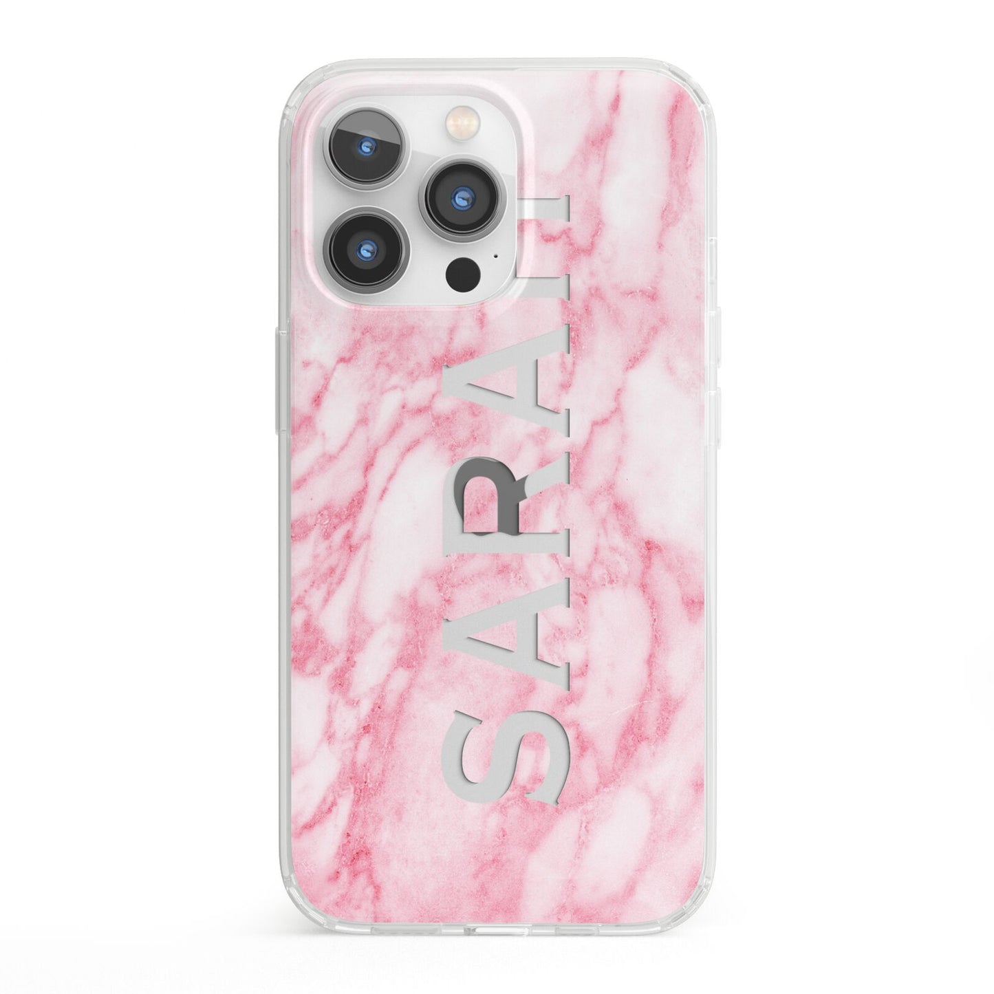 Personalised Clear Name Cutout Pink Marble Custom iPhone 13 Pro Clear Bumper Case