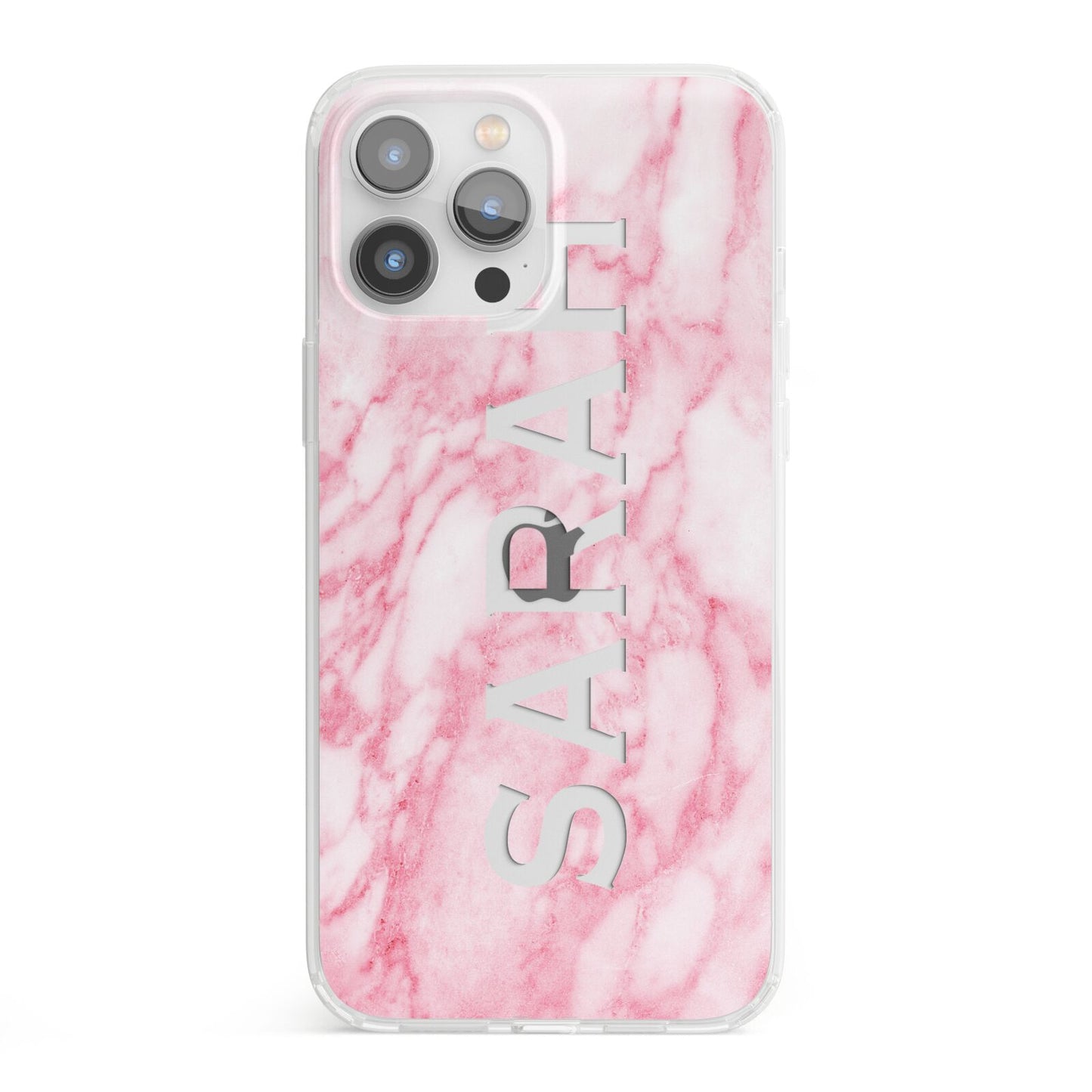 Personalised Clear Name Cutout Pink Marble Custom iPhone 13 Pro Max Clear Bumper Case