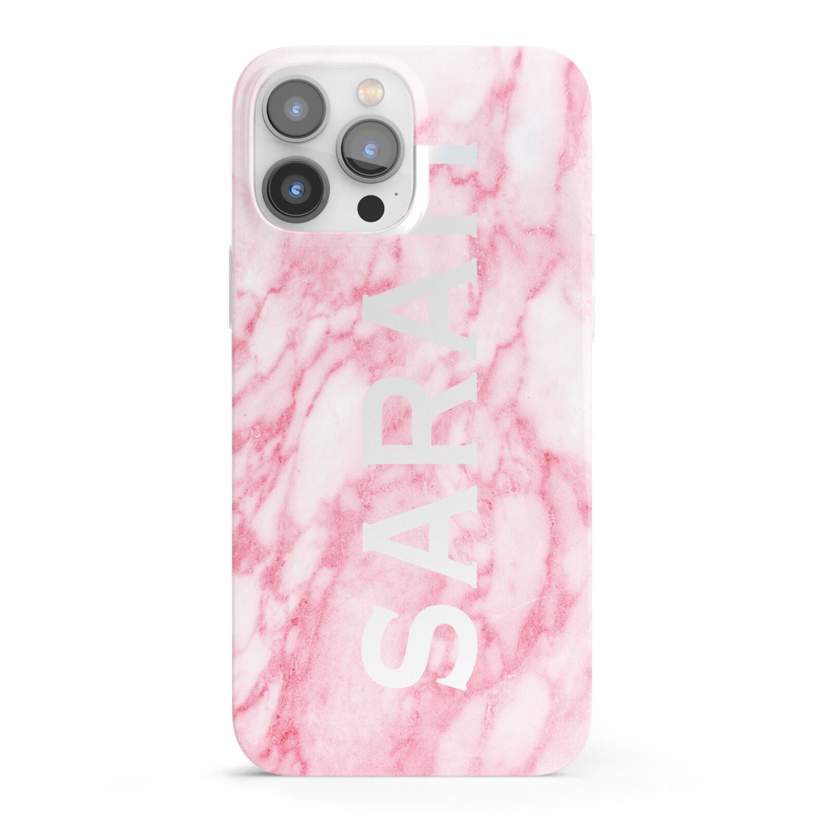 Personalised Clear Name Cutout Pink Marble Custom iPhone 13 Pro Max Full Wrap 3D Snap Case