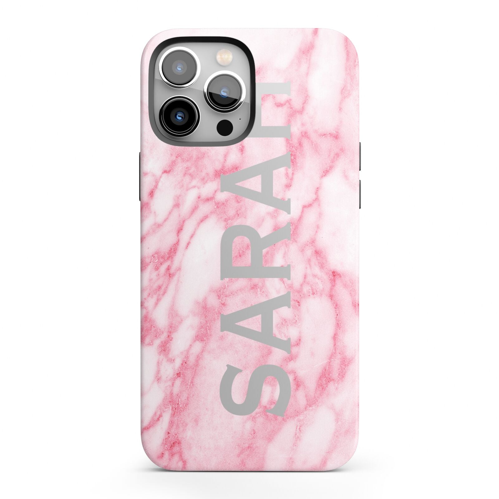 Personalised Clear Name Cutout Pink Marble Custom iPhone 13 Pro Max Full Wrap 3D Tough Case