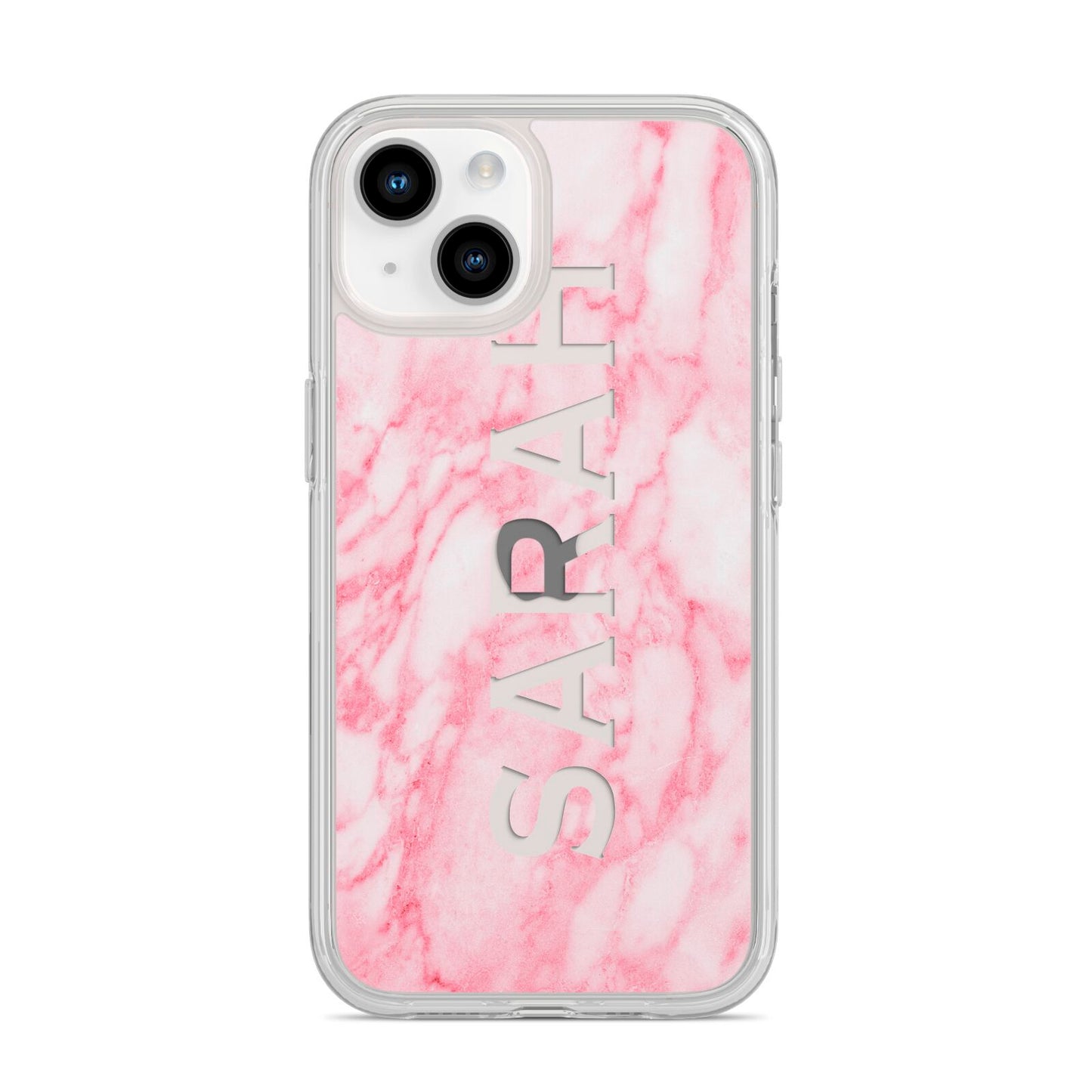 Personalised Clear Name Cutout Pink Marble Custom iPhone 14 Clear Tough Case Starlight