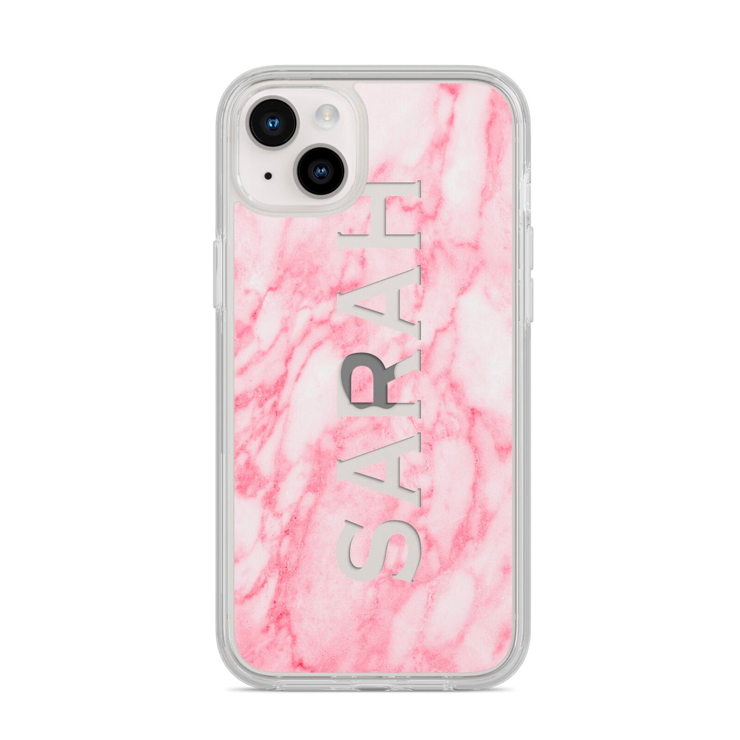 Personalised Clear Name Cutout Pink Marble Custom iPhone 14 Plus Clear Tough Case Starlight