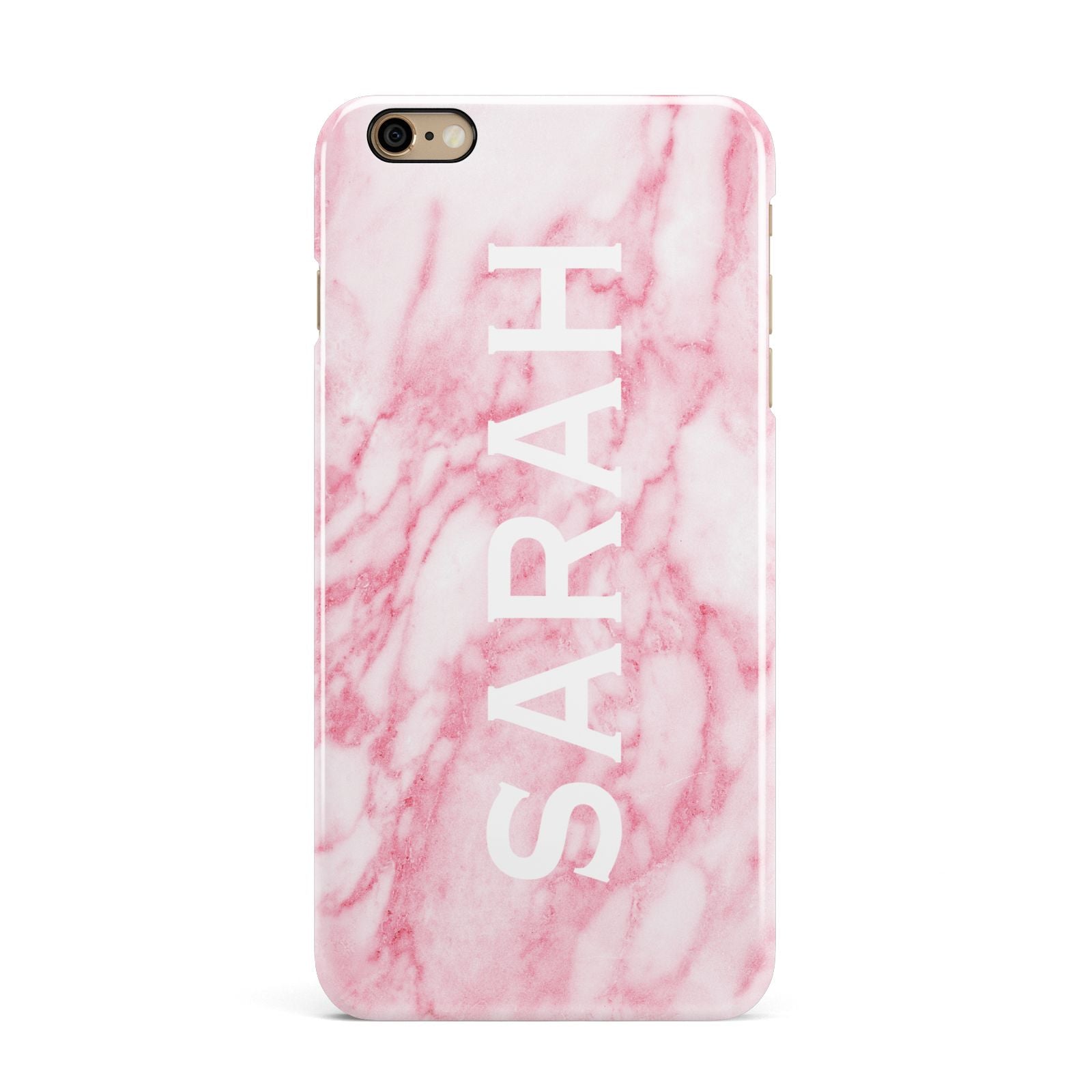 Personalised Clear Name Cutout Pink Marble Custom iPhone 6 Plus 3D Snap Case on Gold Phone