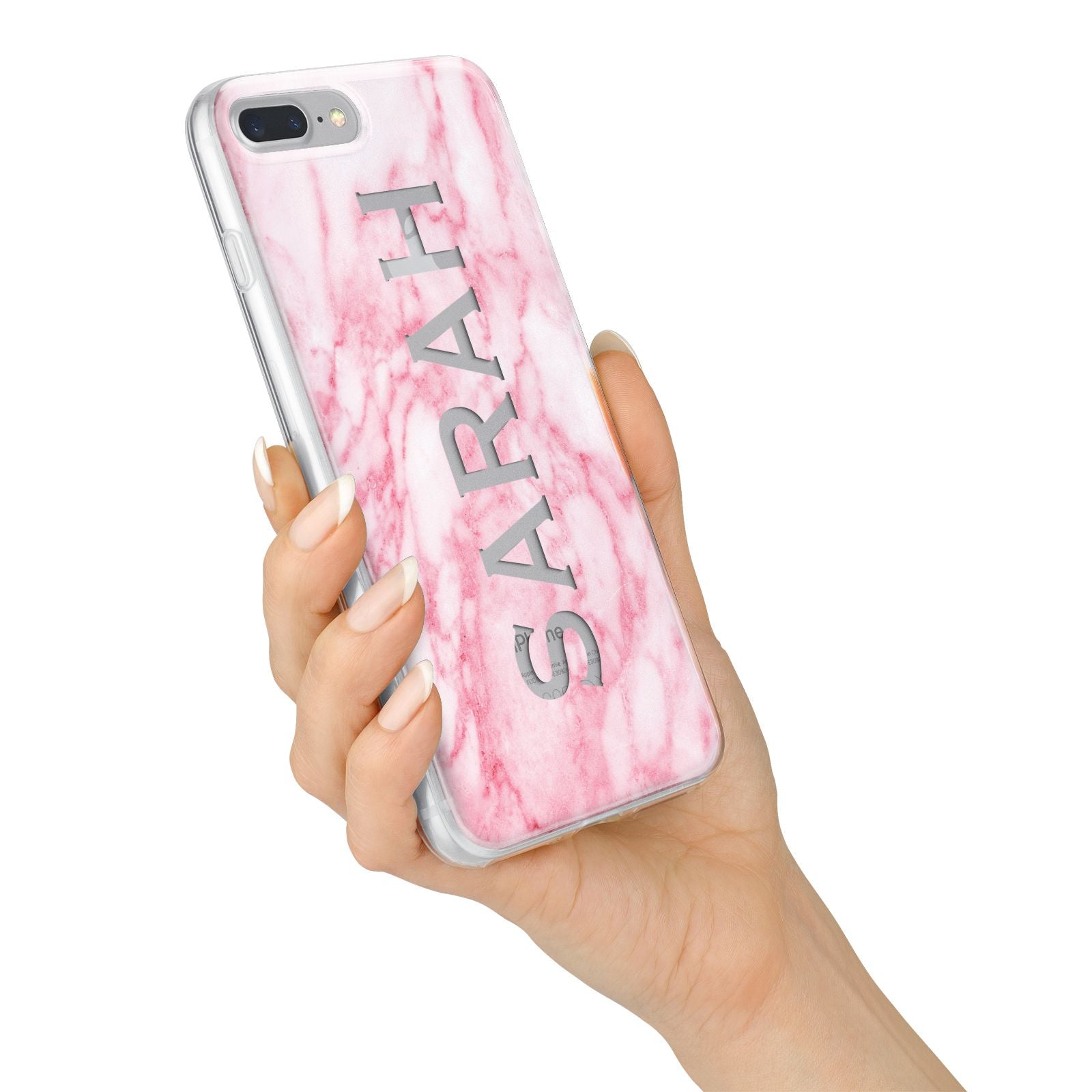 Personalised Clear Name Cutout Pink Marble Custom iPhone 7 Plus Bumper Case on Silver iPhone Alternative Image