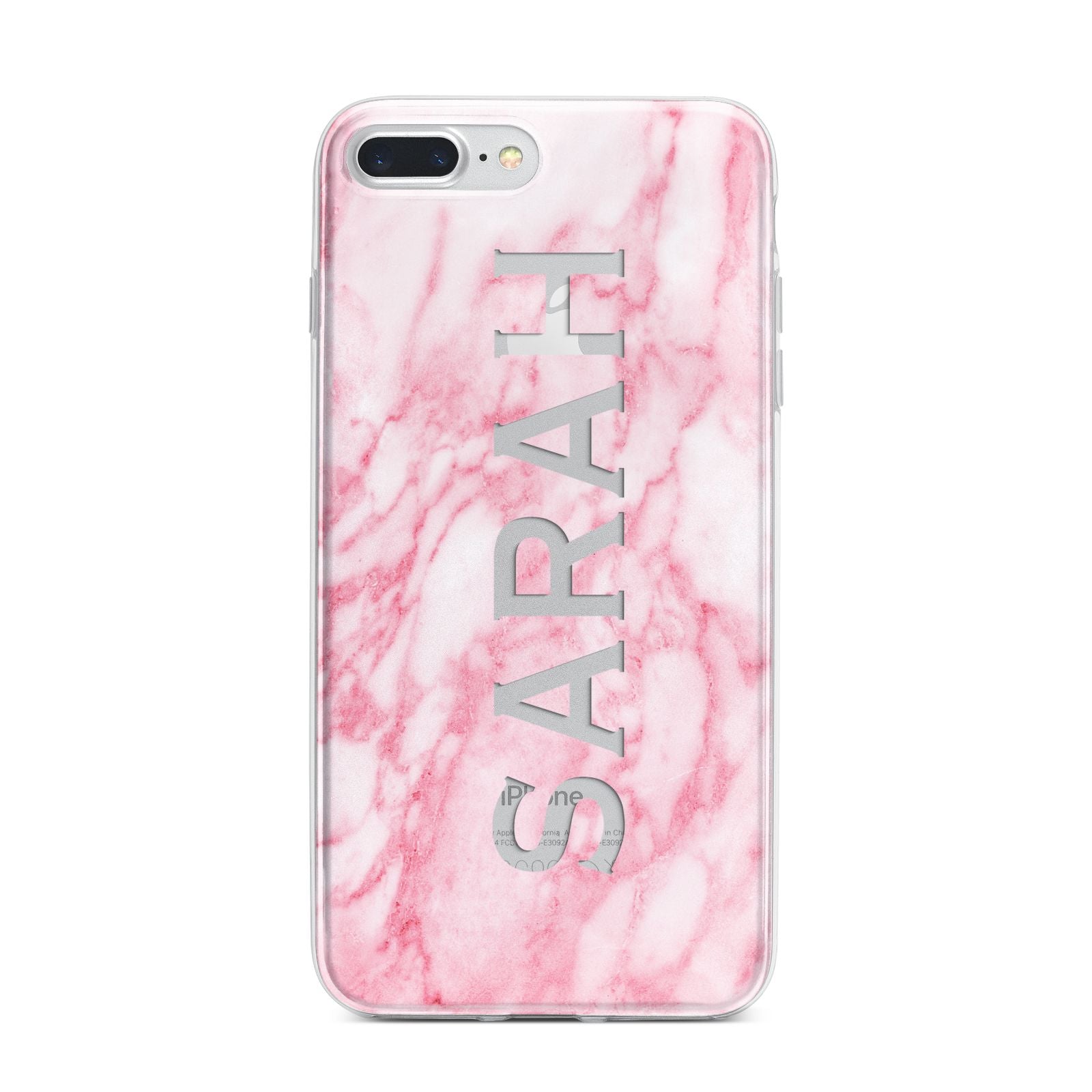 Personalised Clear Name Cutout Pink Marble Custom iPhone 7 Plus Bumper Case on Silver iPhone