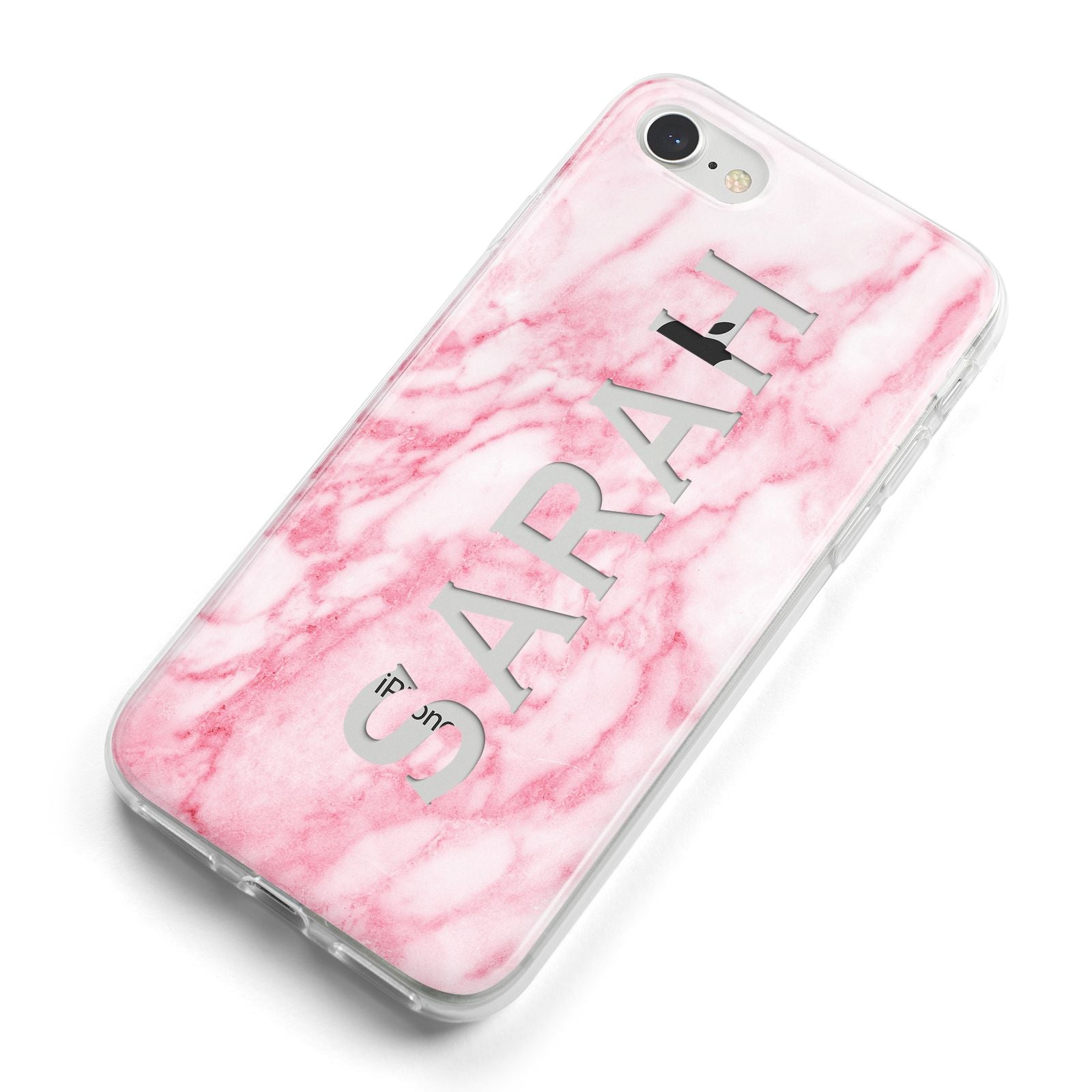 Personalised Clear Name Cutout Pink Marble Custom iPhone 8 Bumper Case on Silver iPhone Alternative Image