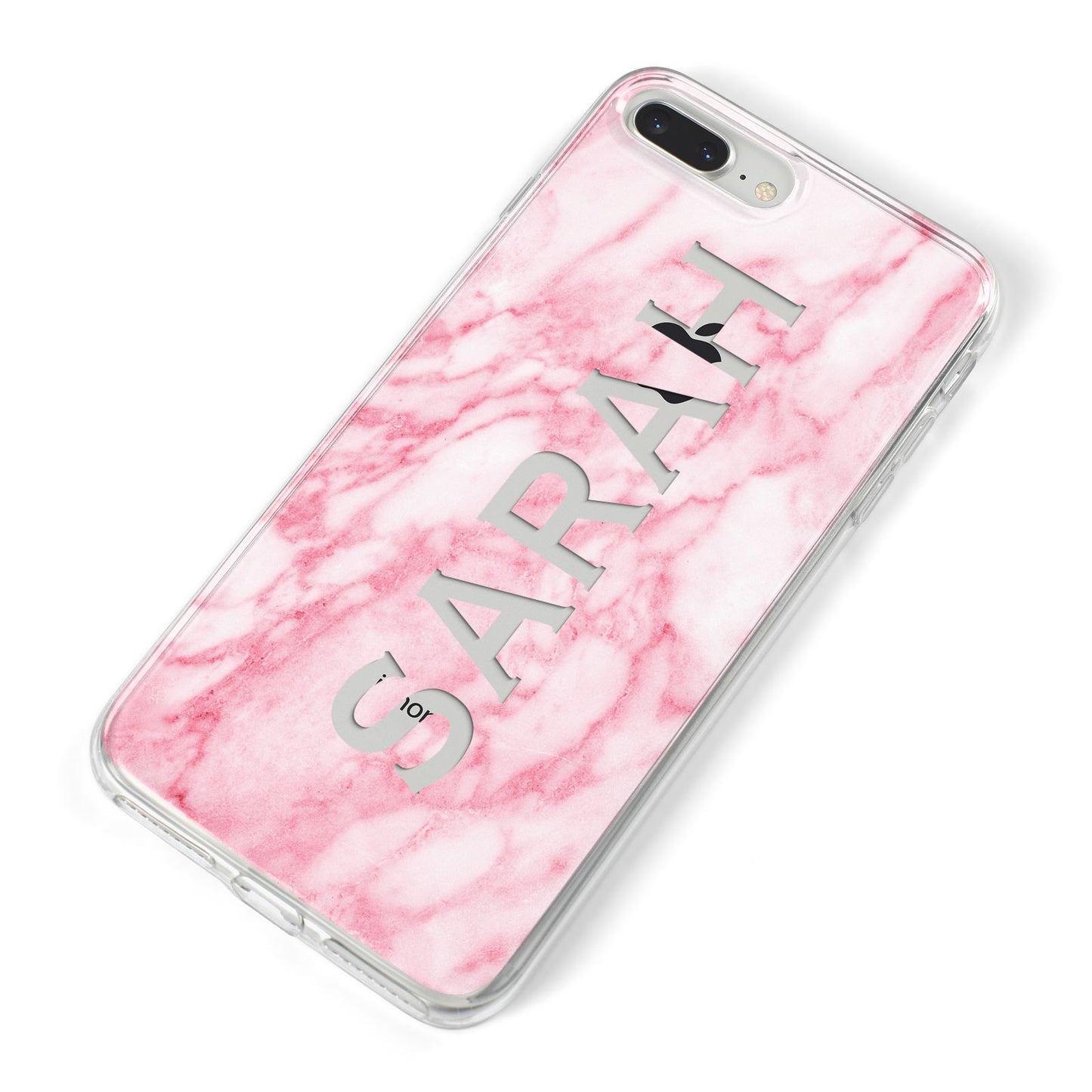 Personalised Clear Name Cutout Pink Marble Custom iPhone 8 Plus Bumper Case on Silver iPhone Alternative Image