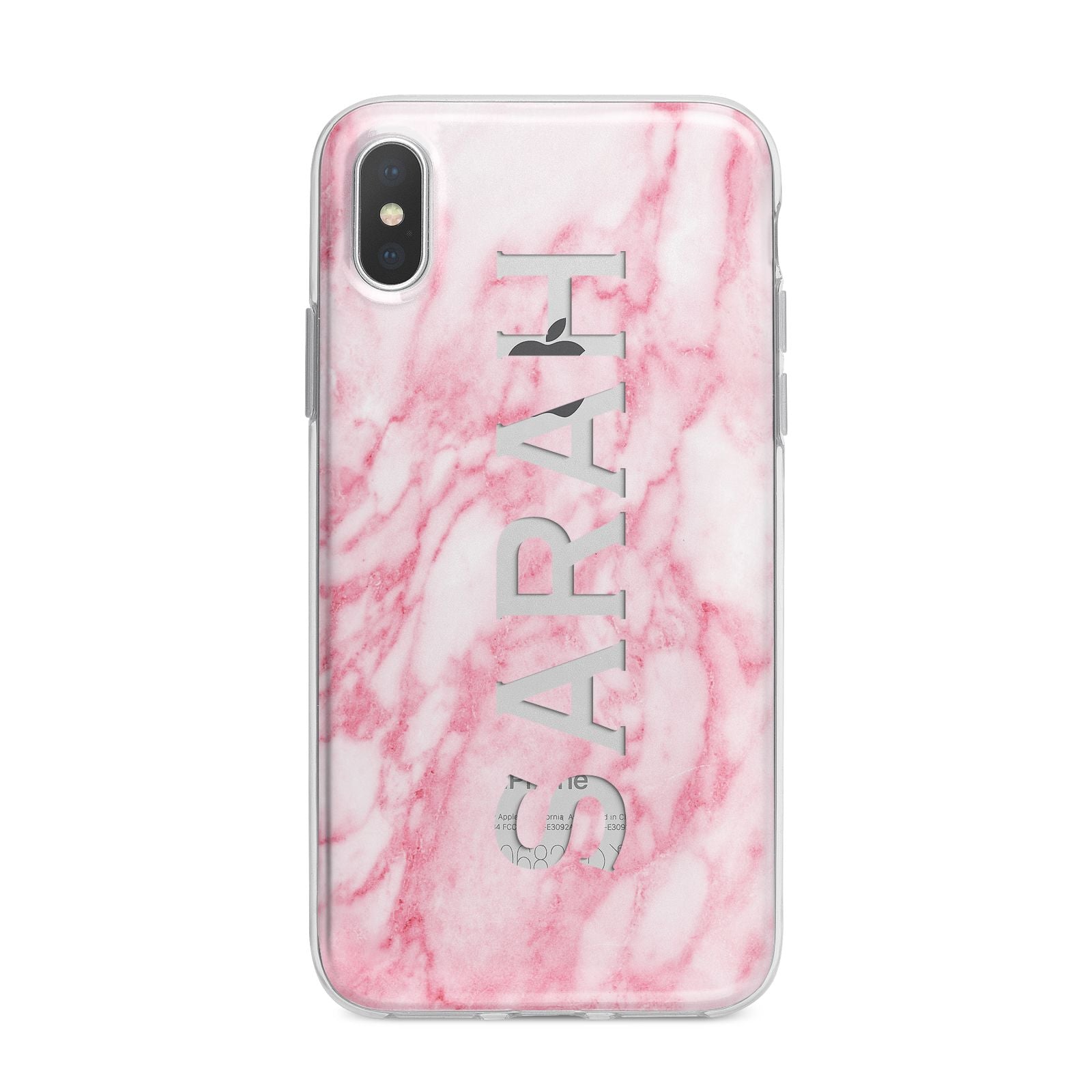 Personalised Clear Name Cutout Pink Marble Custom iPhone X Bumper Case on Silver iPhone Alternative Image 1